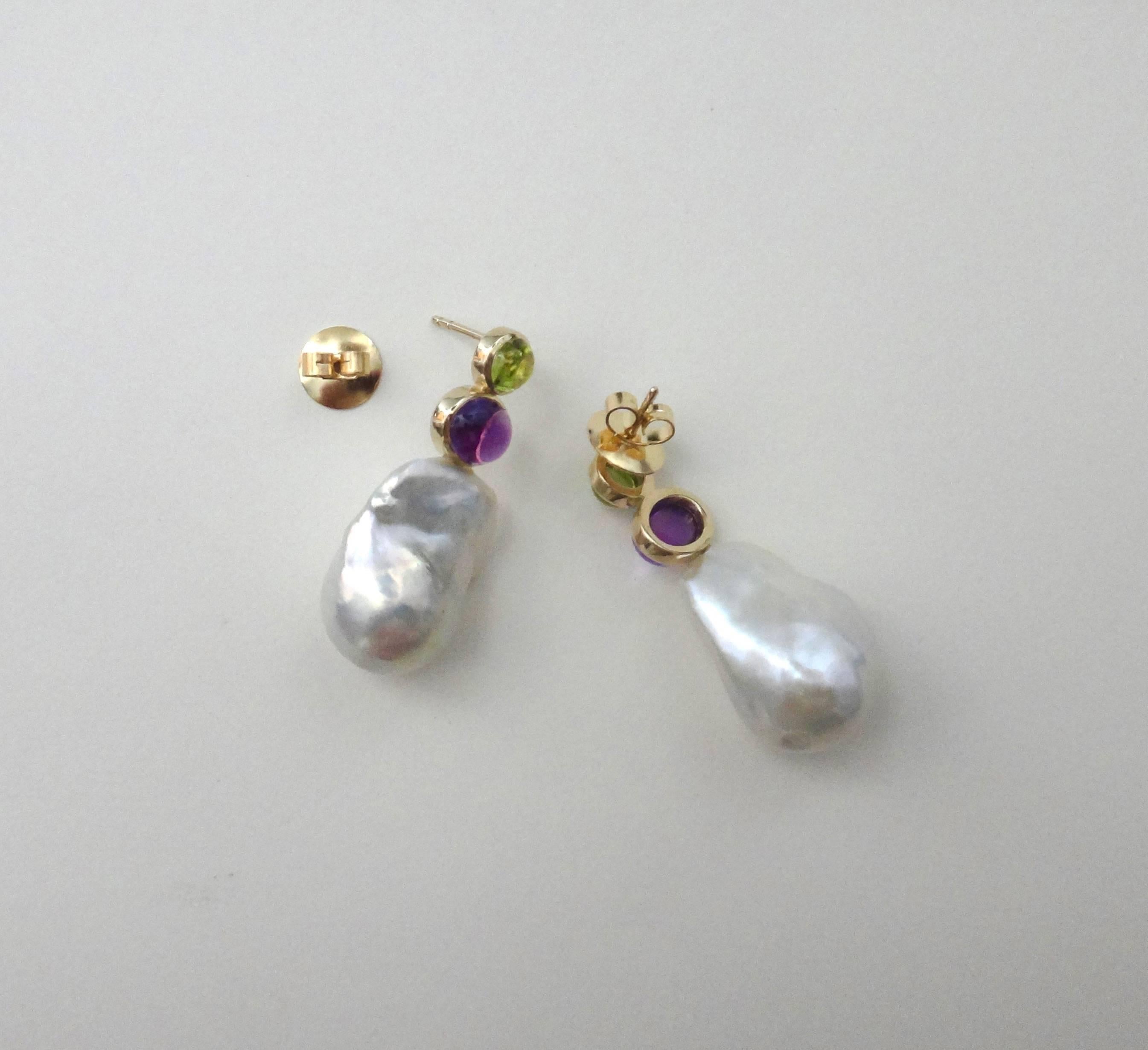 Michael Kneebone Cabochon Peridot Amethyst Baroque Pearl Drop Earrings 2