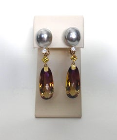 Michael Kneebone Ametrine Diamond Yellow Sapphire Tahitian Pearl Dangle Earrings