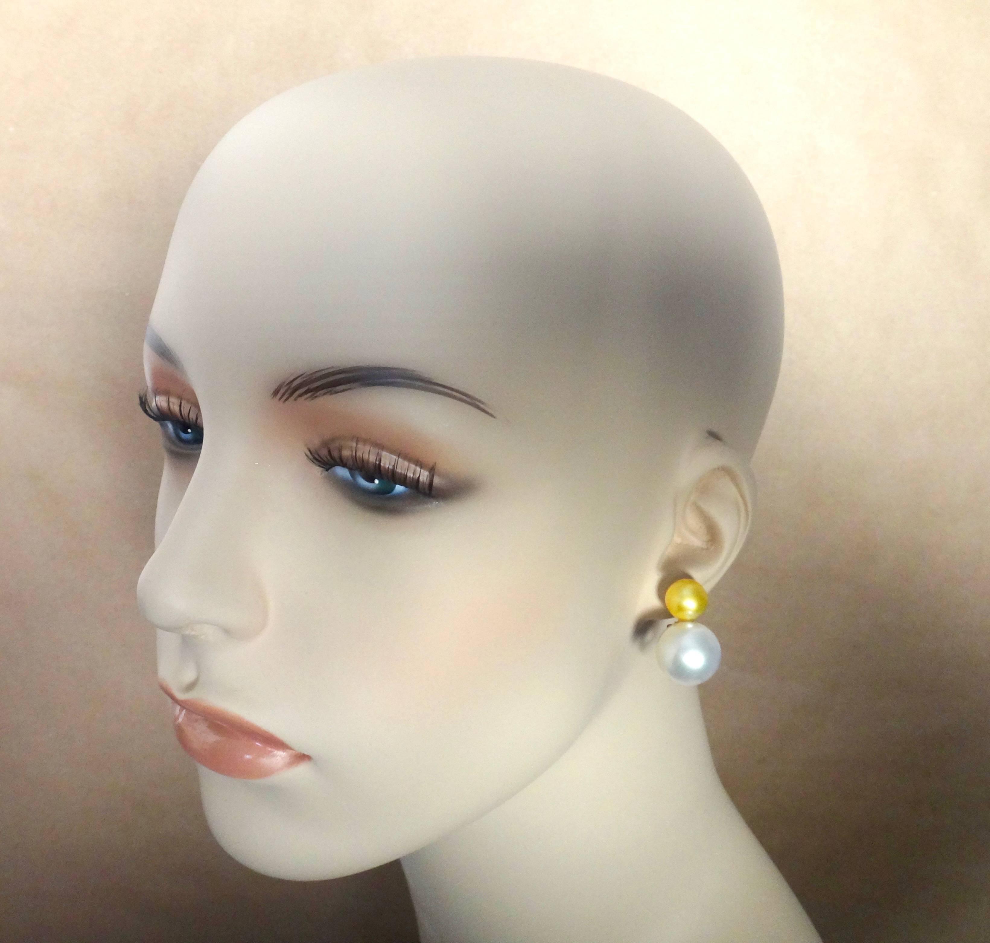 Contemporary Michael Kneebone Golden and White South Seas Pearl Earrings