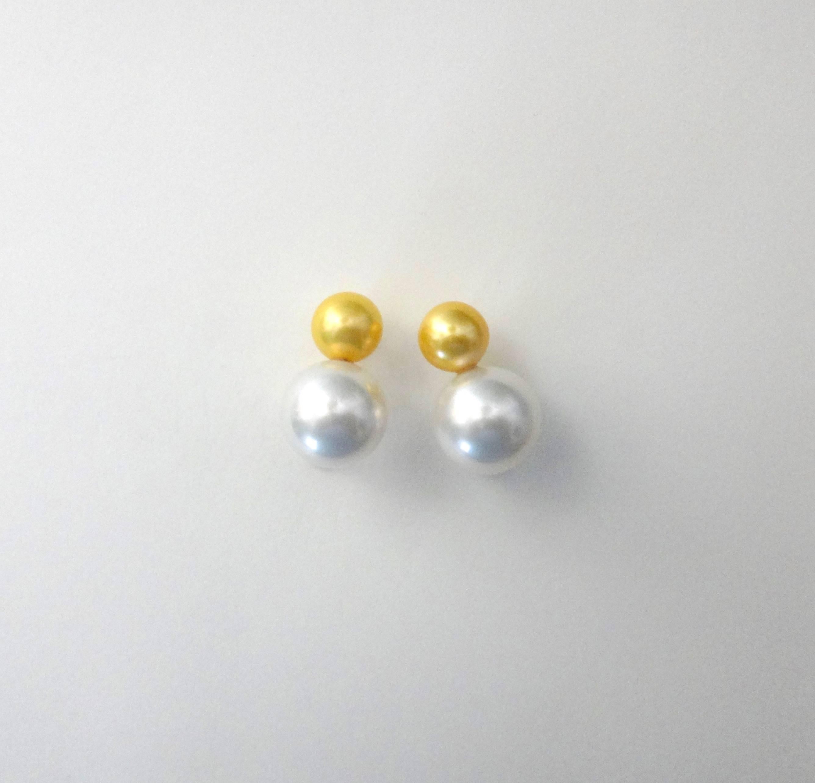 Michael Kneebone Golden and White South Seas Pearl Earrings In Excellent Condition In Austin, TX