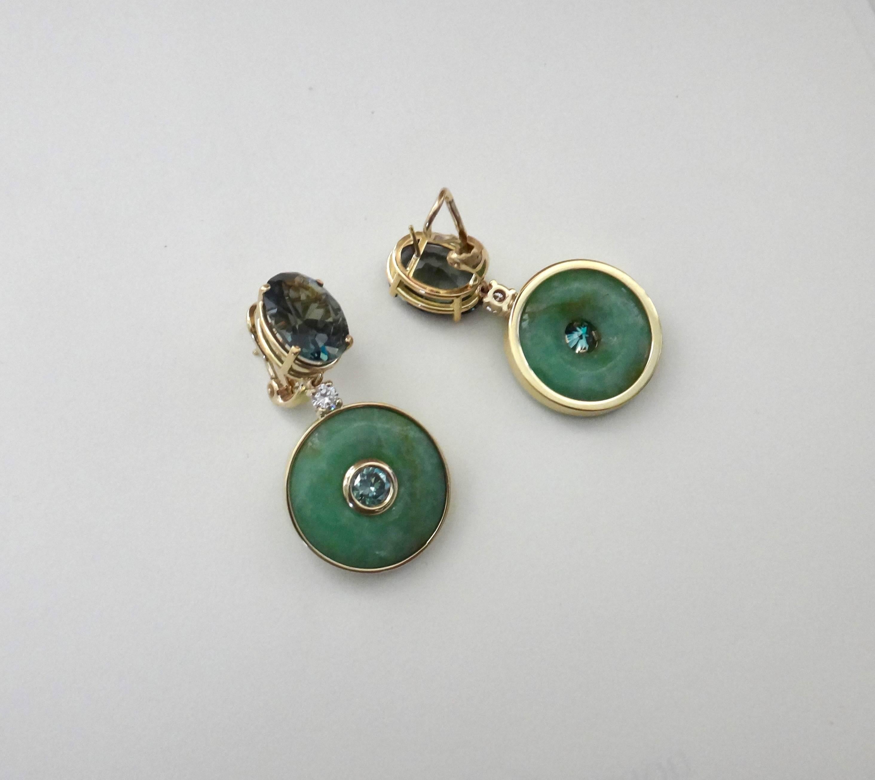 Michael Kneebone Burmese Jadeite Tourmaline Diamond Zircon Dangle Earrings 1