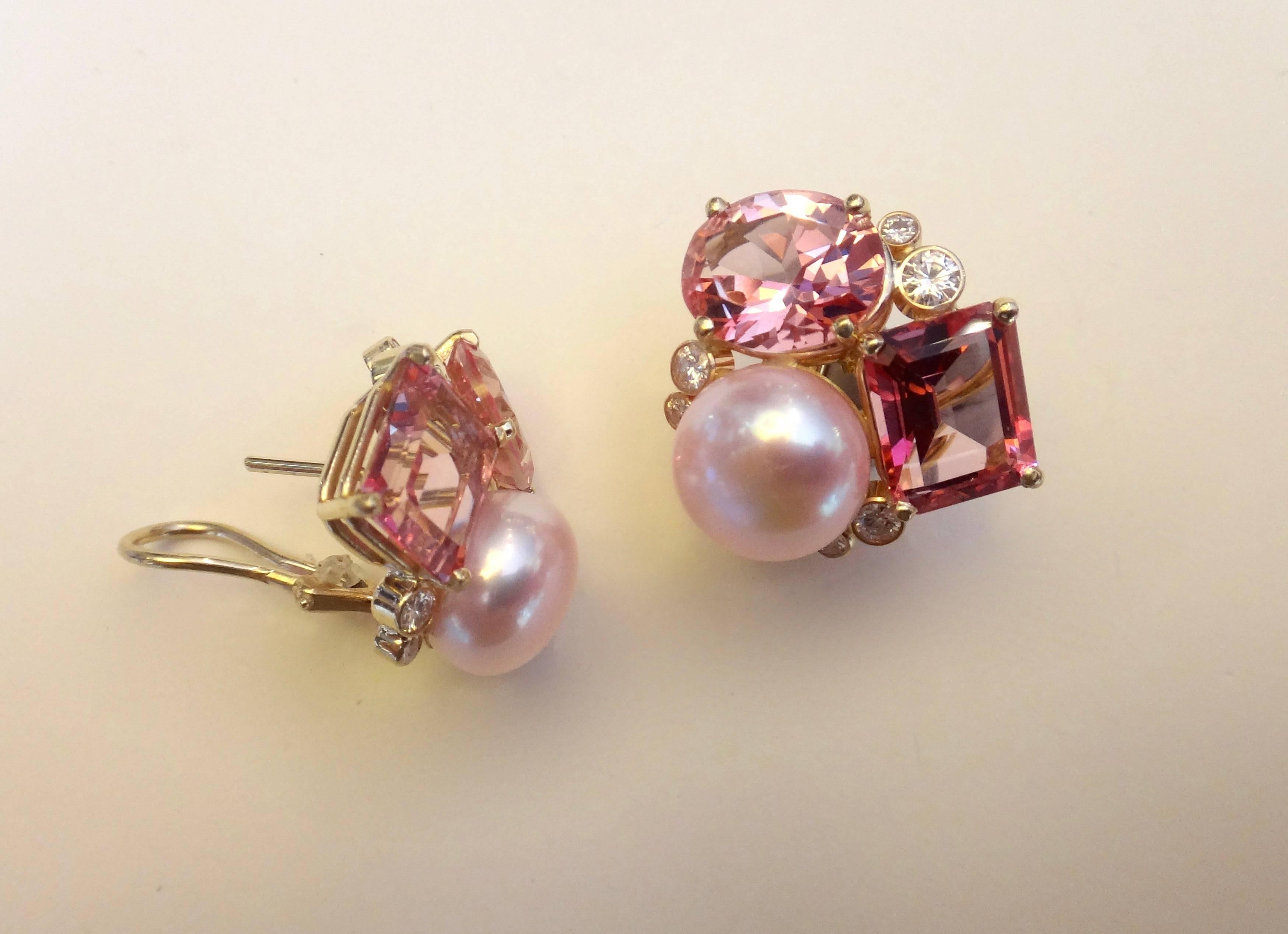 Contemporary Michael Kneebone Pink Topaz Pink Pearl Diamond Confetti Earrings
