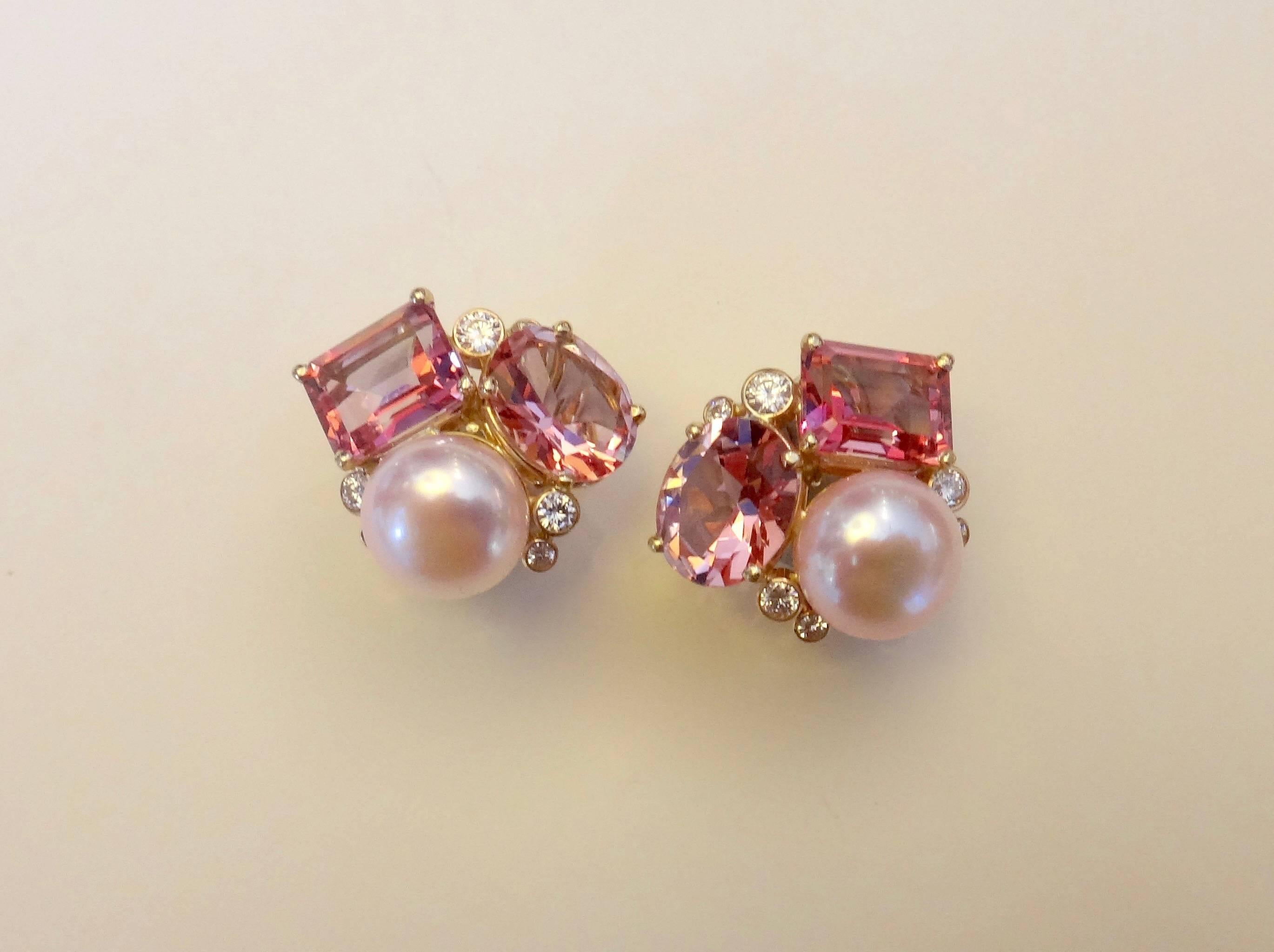 Michael Kneebone Pink Topaz Pink Pearl Diamond Confetti Earrings In Excellent Condition In Austin, TX