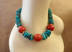 Michael Kneebone Fossil Coral Nugget Turquoise Bead Necklace