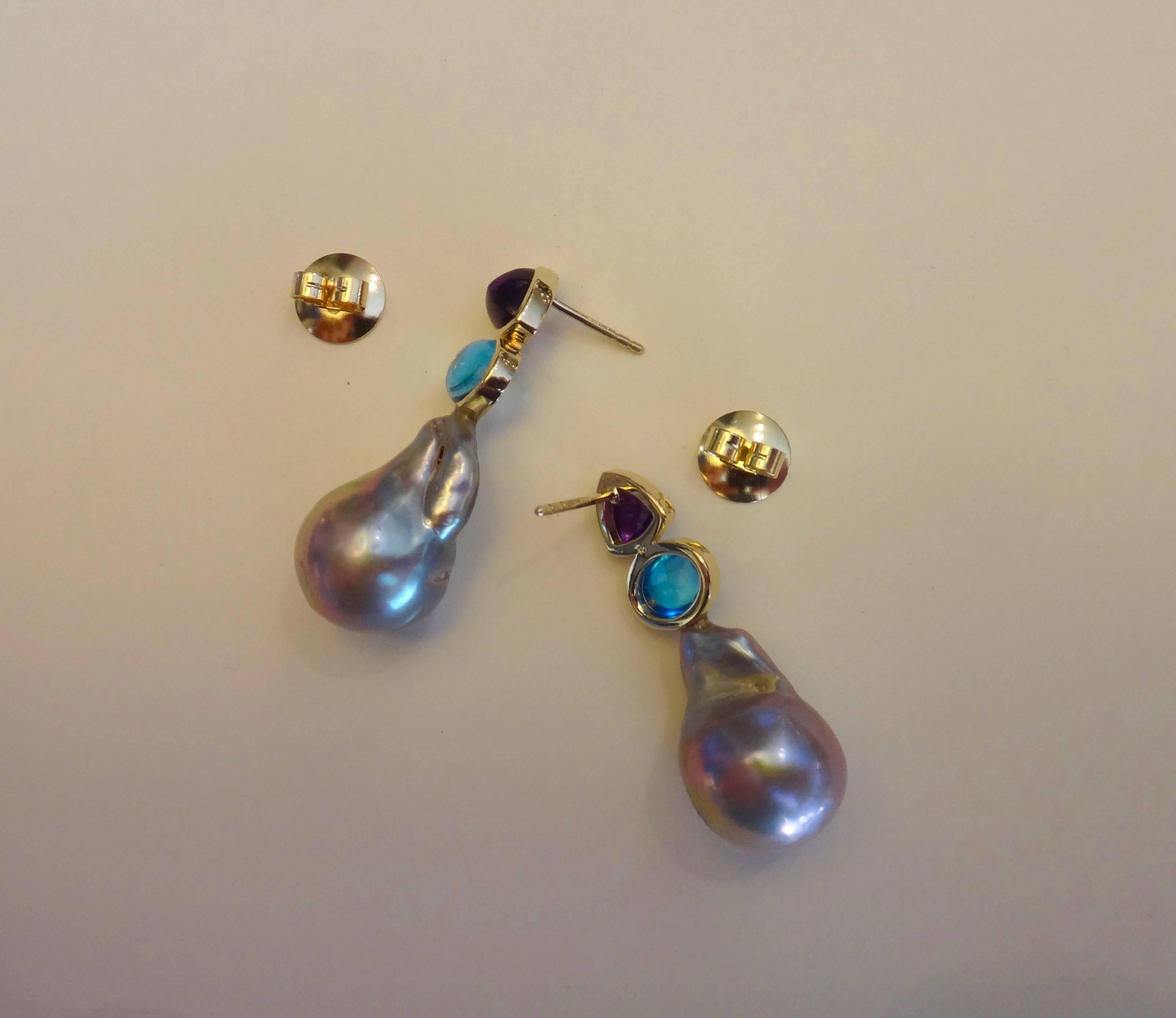 Michael Kneebone Amethyst Blue Topaz Baroque Pearl Drop Earrings 2