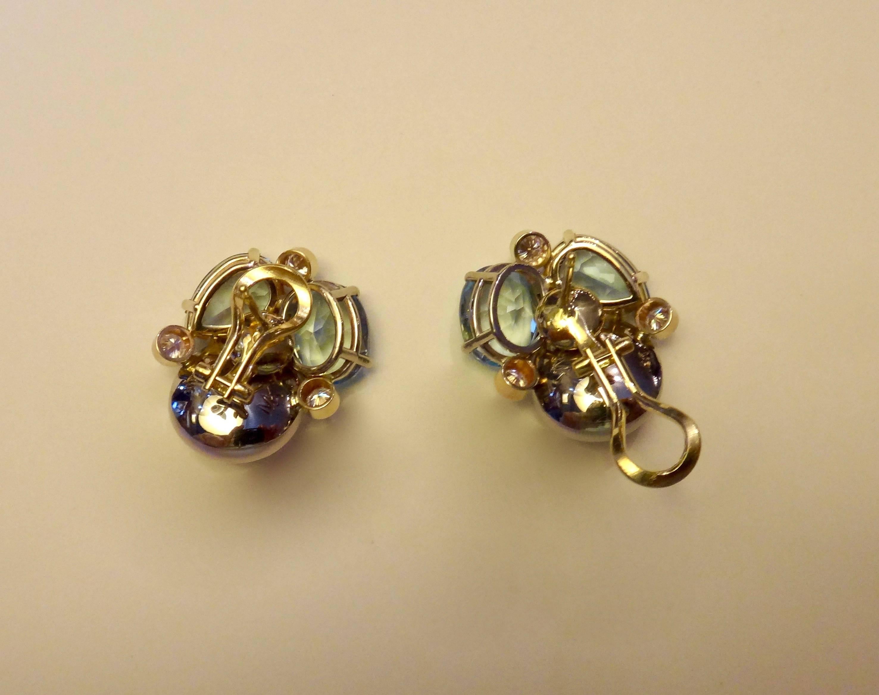 Michael Kneebone Blue Topaz Button Pearl Diamond Confetti Earrings For Sale 1