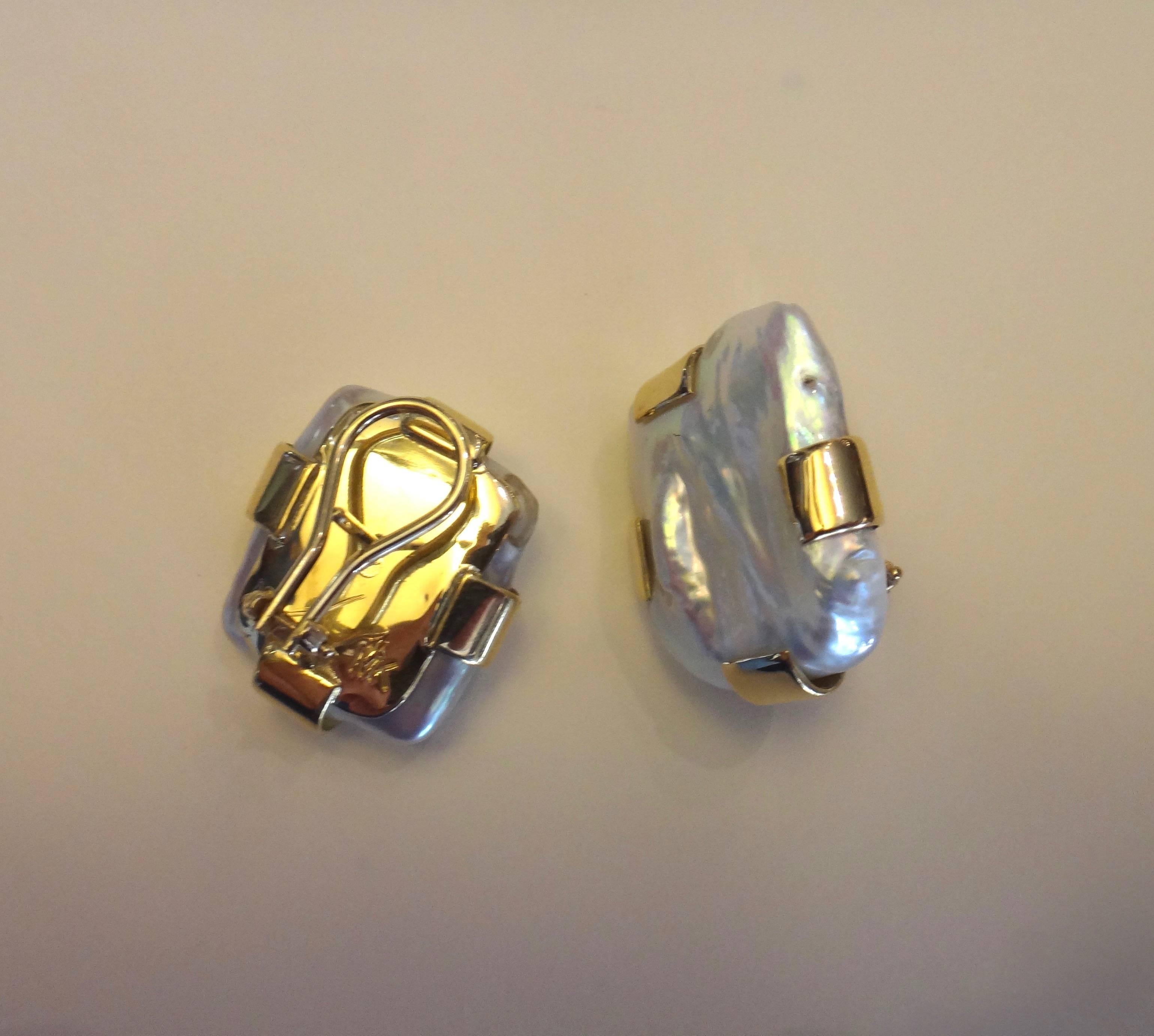 Michael Kneebone Tile Pearl 18 Karat Gold Button Earrings 1