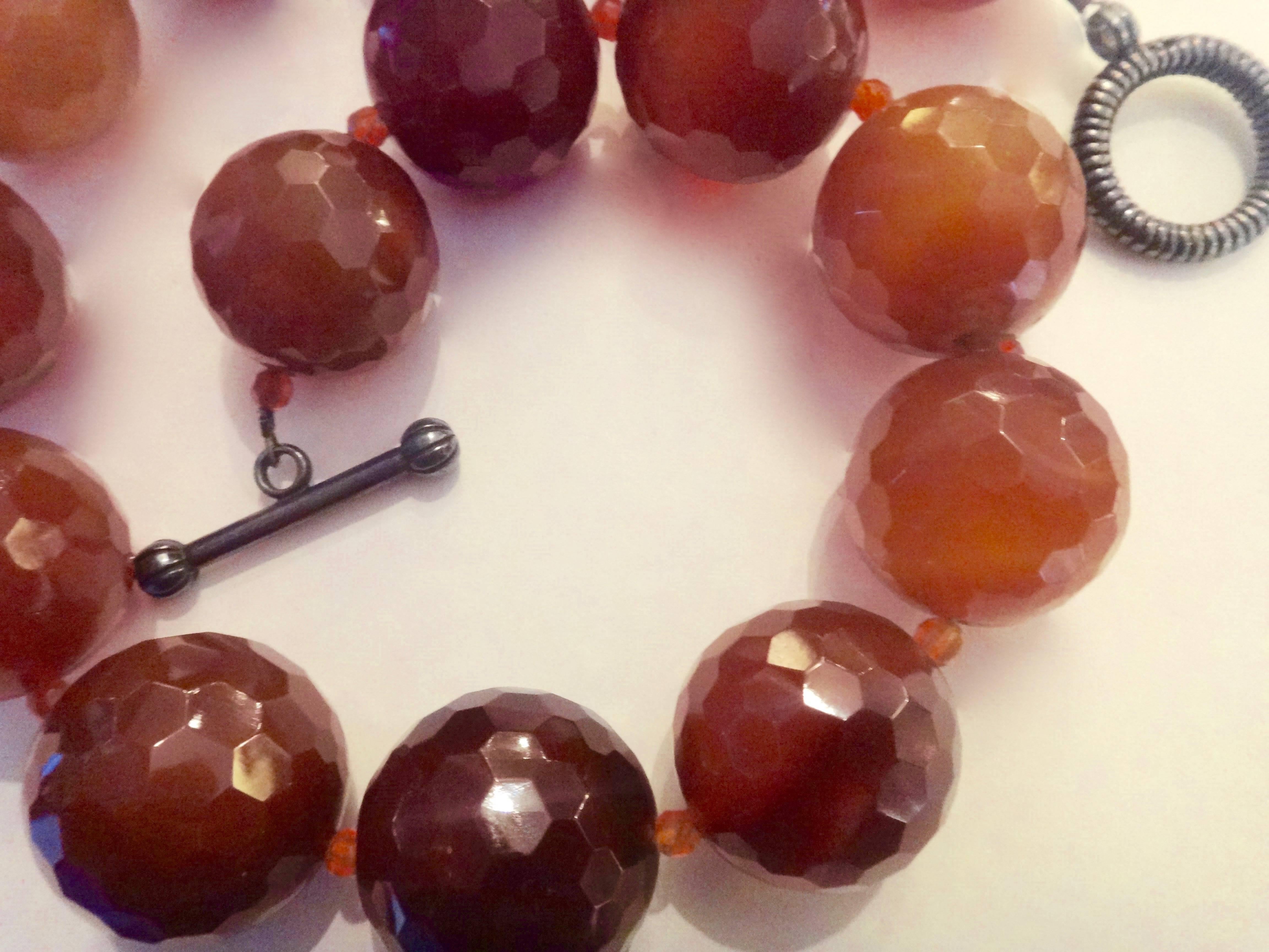 Contemporary Michael Kneebone Faceted Carnelian Bead Blackened Silver Toggle Clasp Necklace