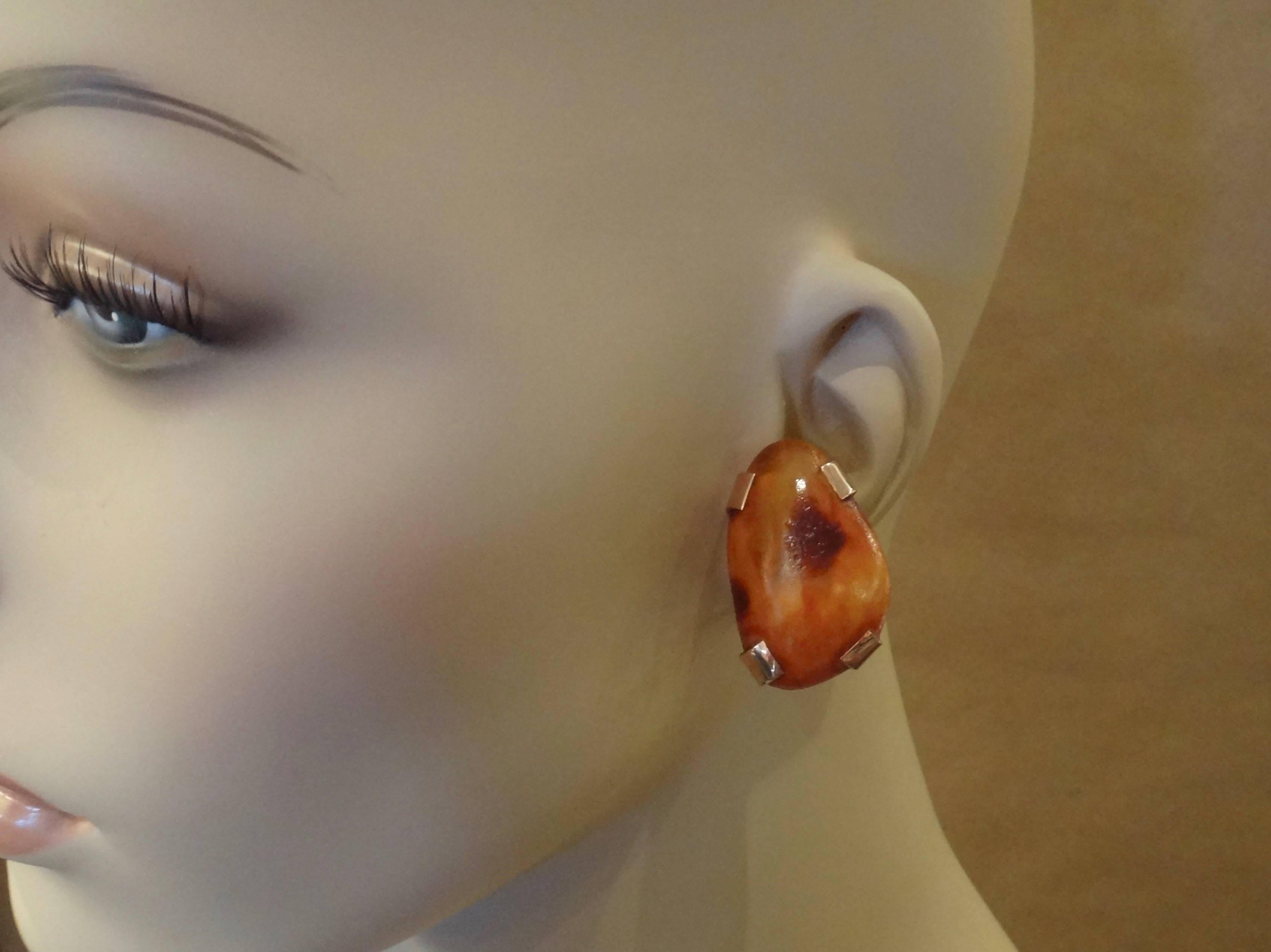 Contemporary Michael Kneebone Nugget Baltic Amber Rose Gold Button Earrings For Sale