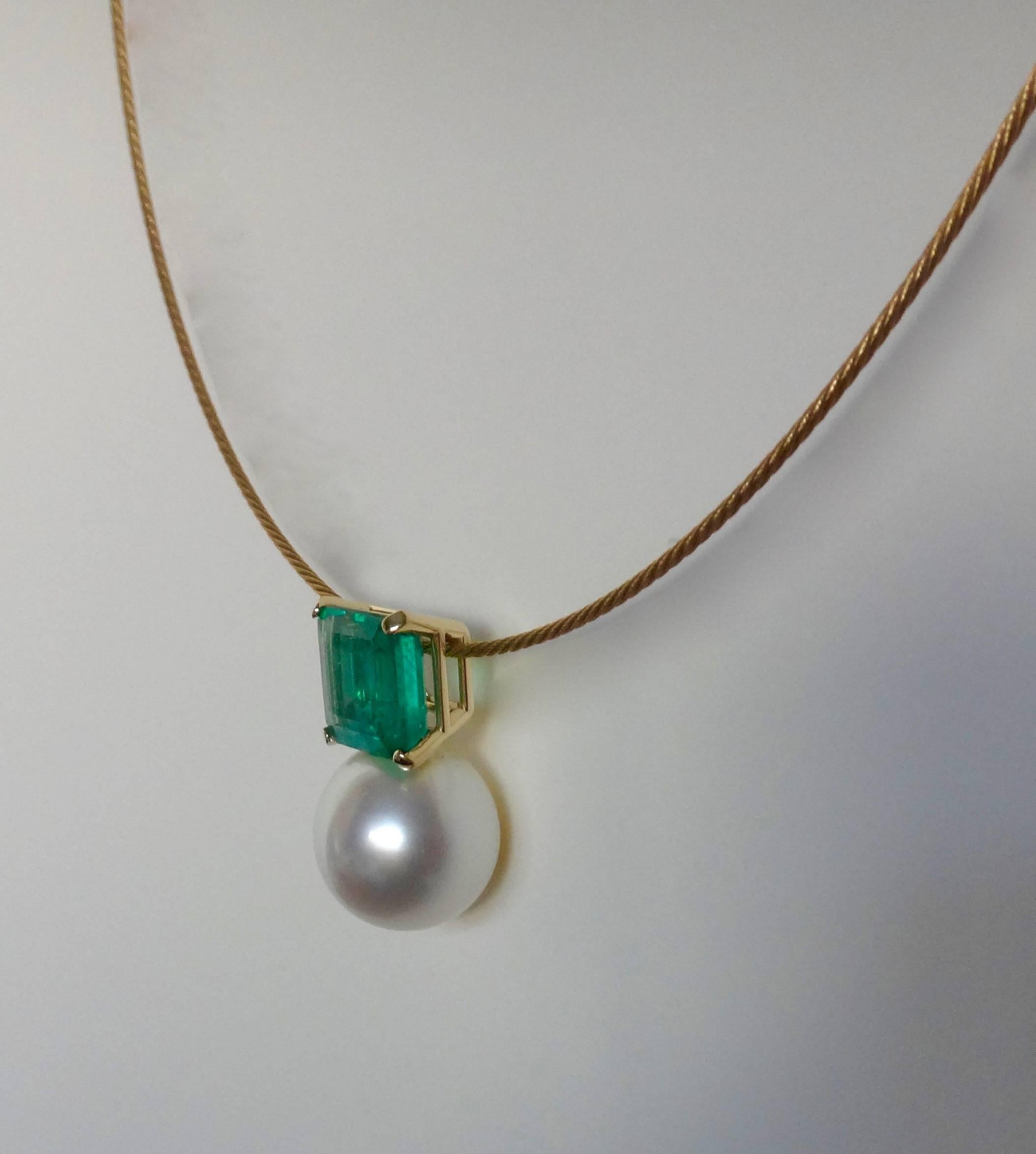 Michael Kneebone Emerald Paspaley South Seas Pearl Pendant In Excellent Condition In Austin, TX