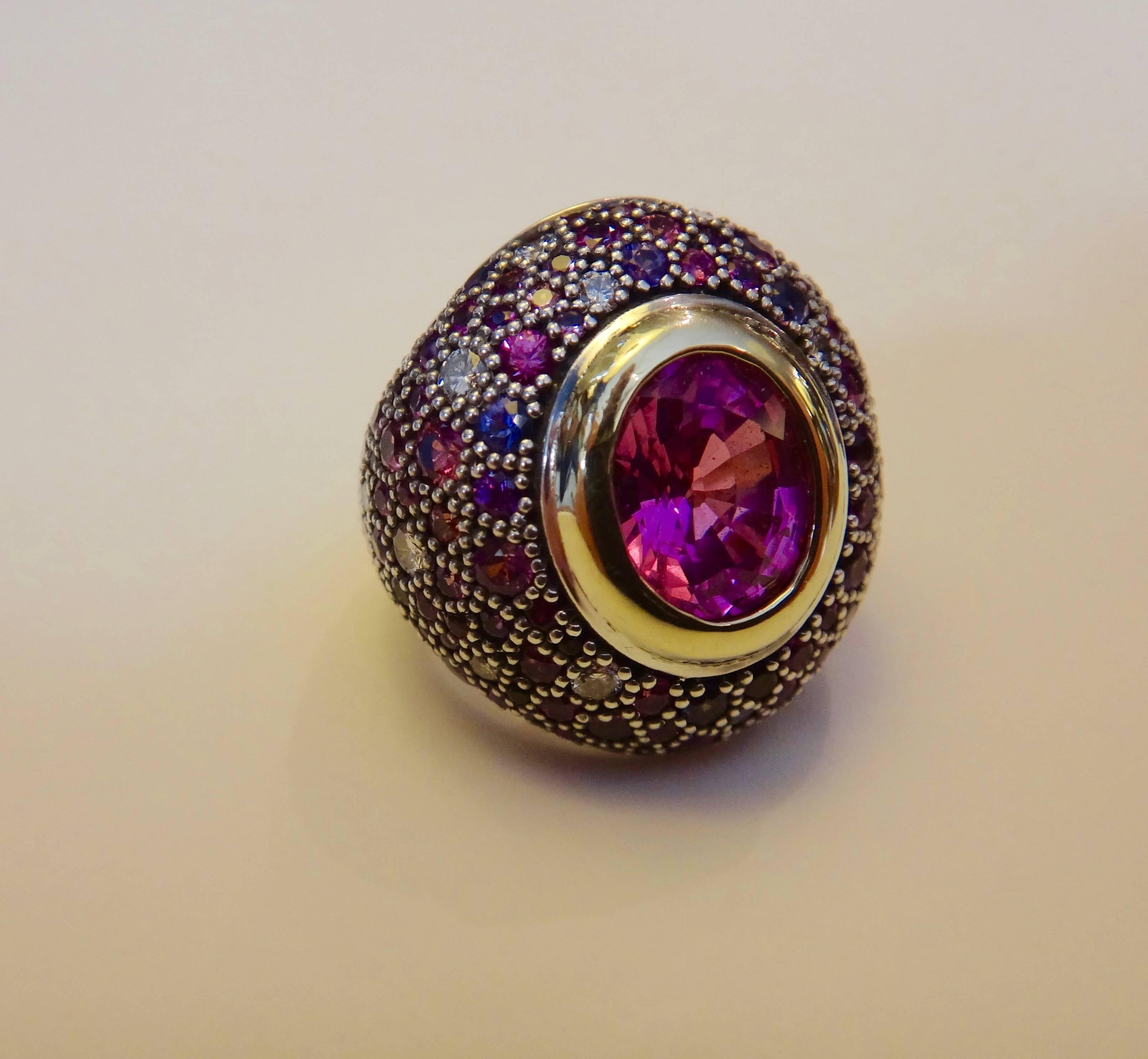 Contemporary Michael Kneebone Pink Sapphire Multicolored Sapphire Diamond Dome Ring