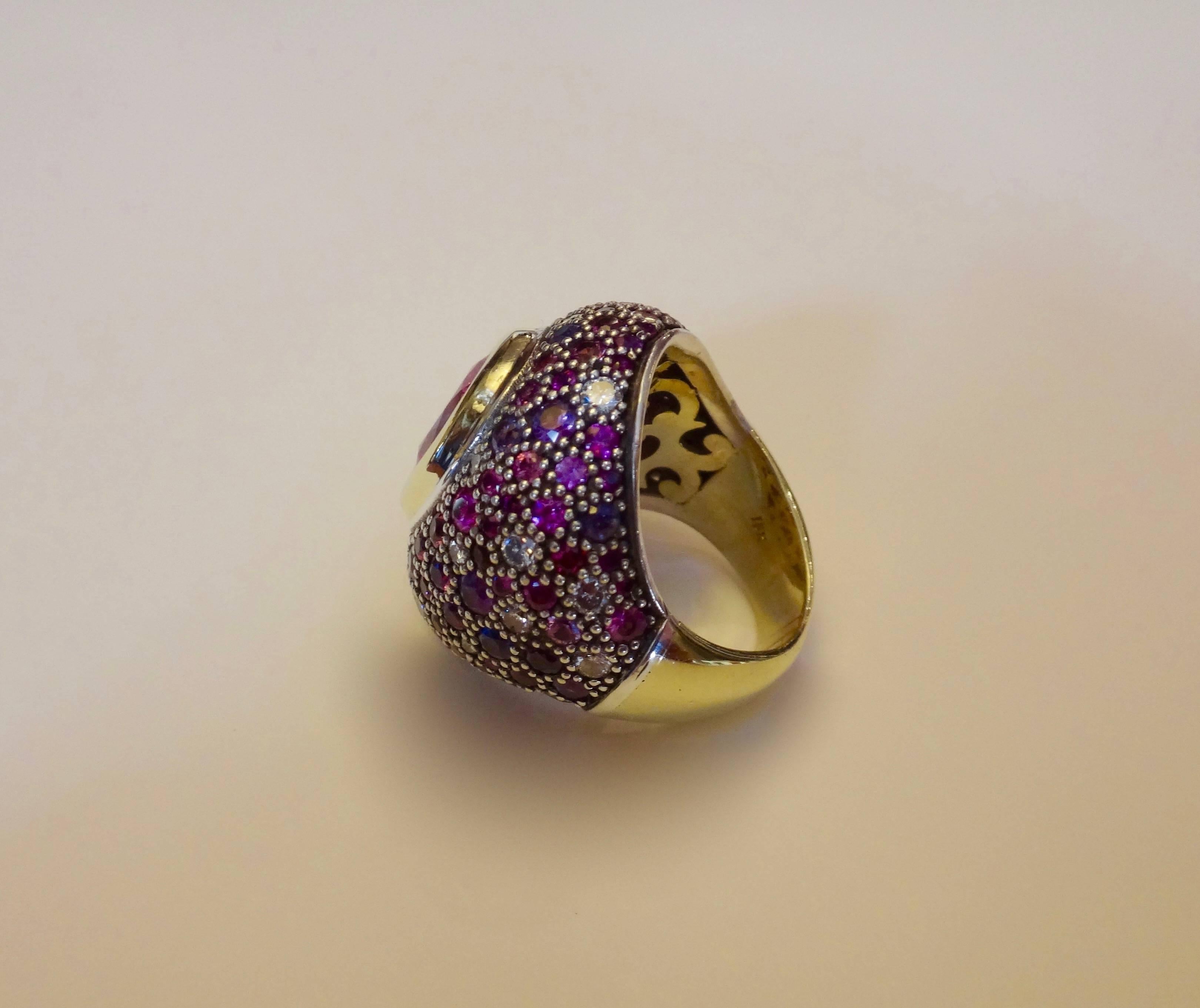 Women's Michael Kneebone Pink Sapphire Multicolored Sapphire Diamond Dome Ring