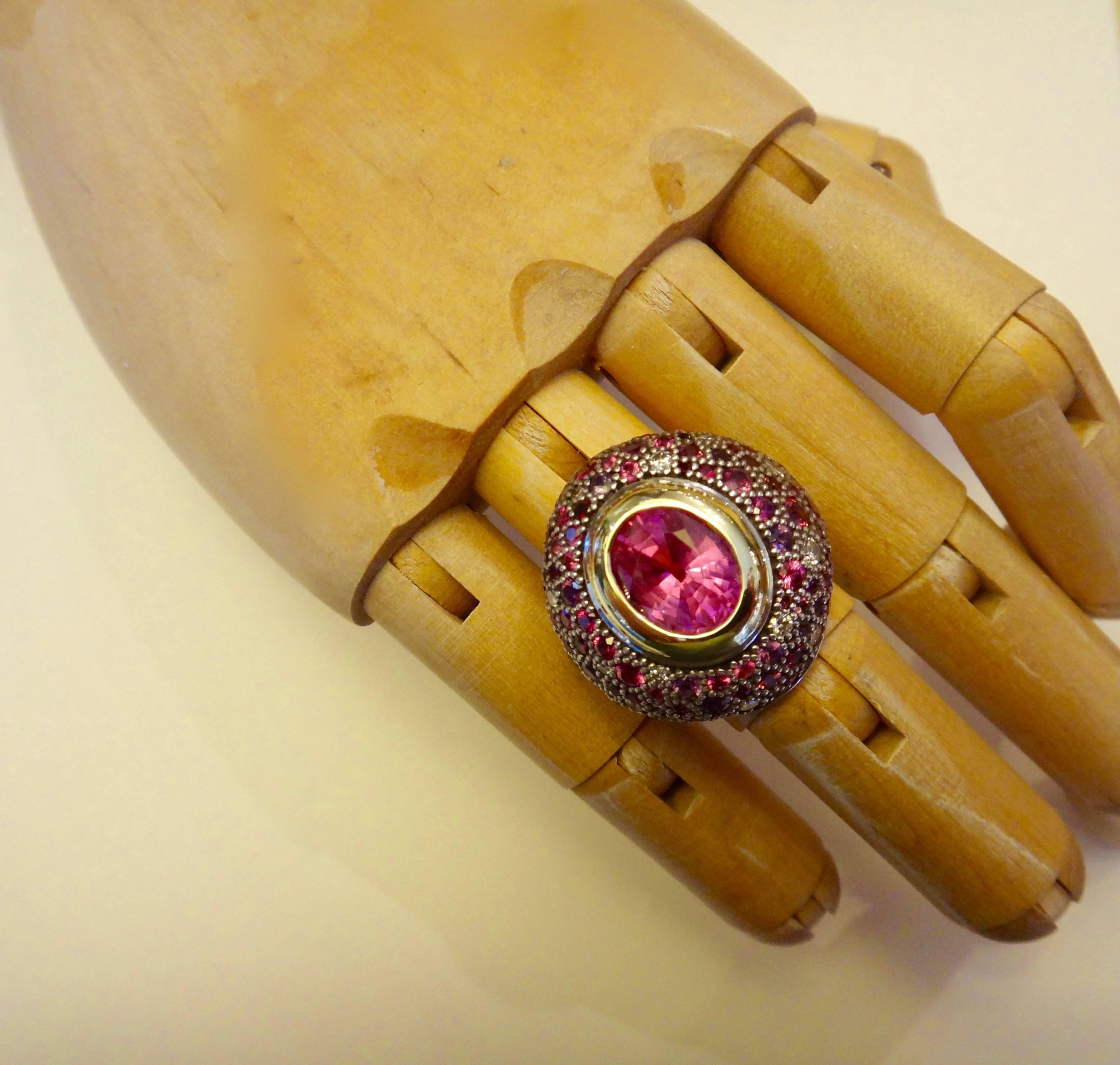 Michael Kneebone Pink Sapphire Multicolored Sapphire Diamond Dome Ring 2