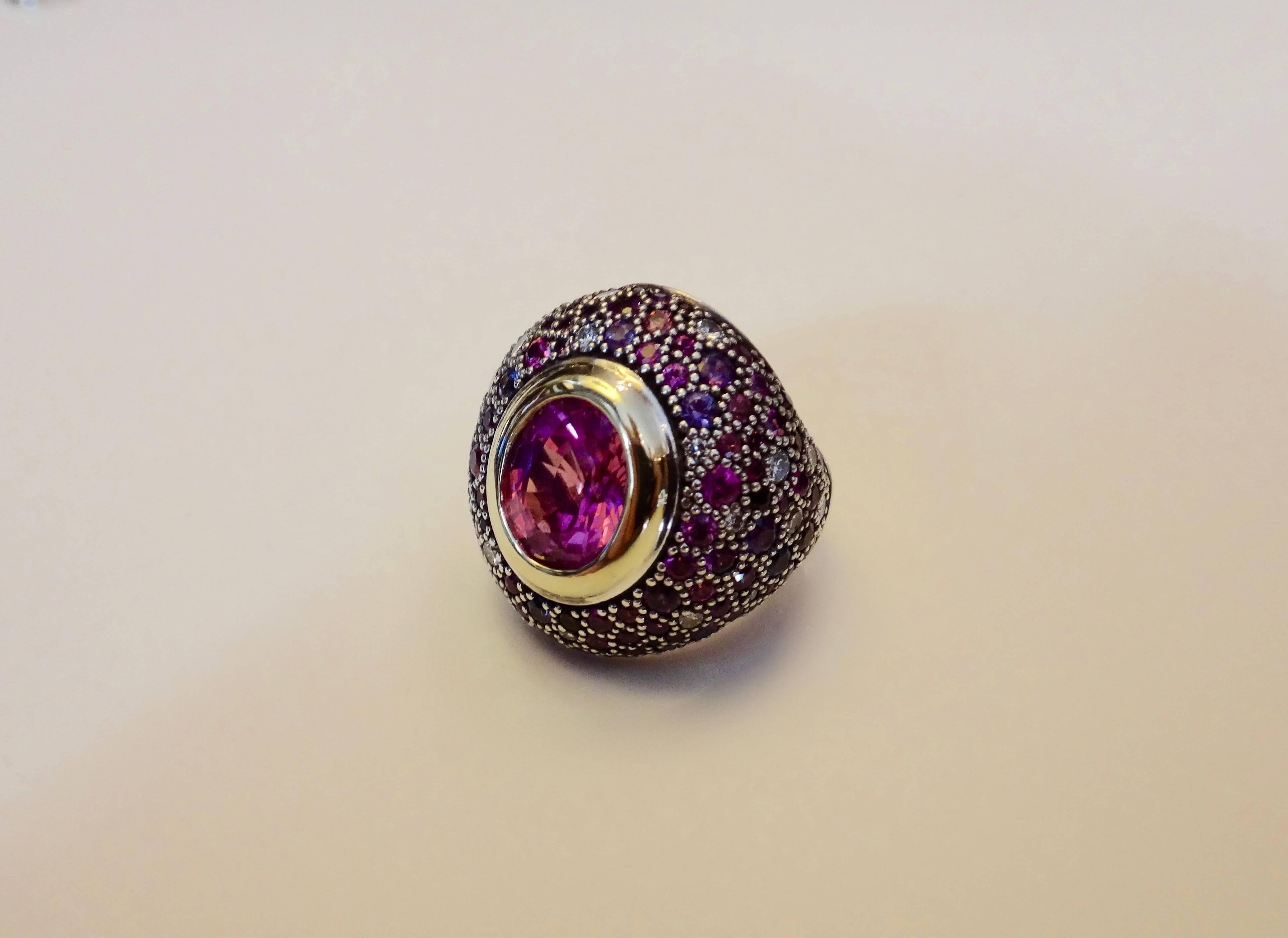 Michael Kneebone Pink Sapphire Multicolored Sapphire Diamond Dome Ring 3