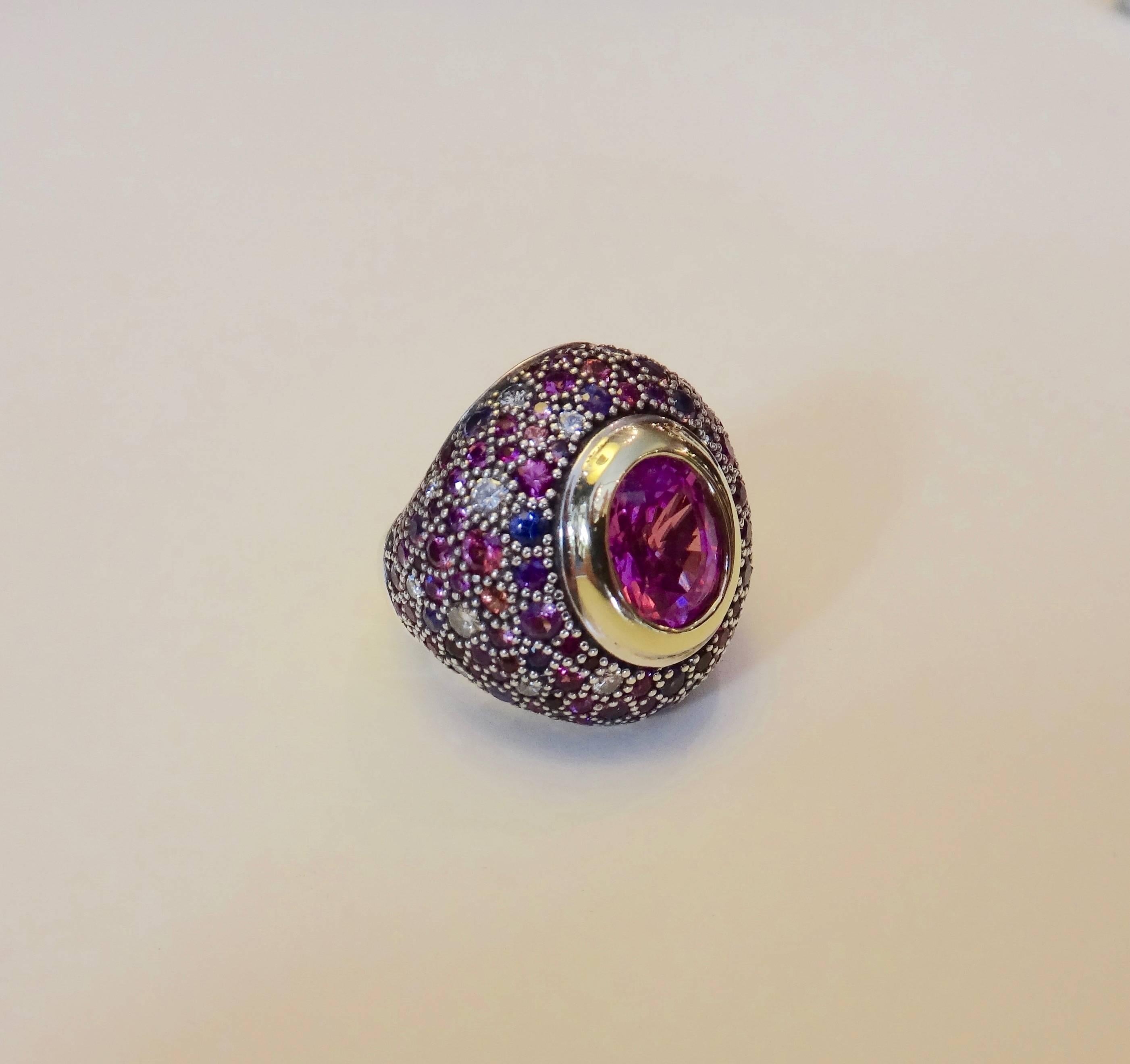Michael Kneebone Pink Sapphire Multicolored Sapphire Diamond Dome Ring 4