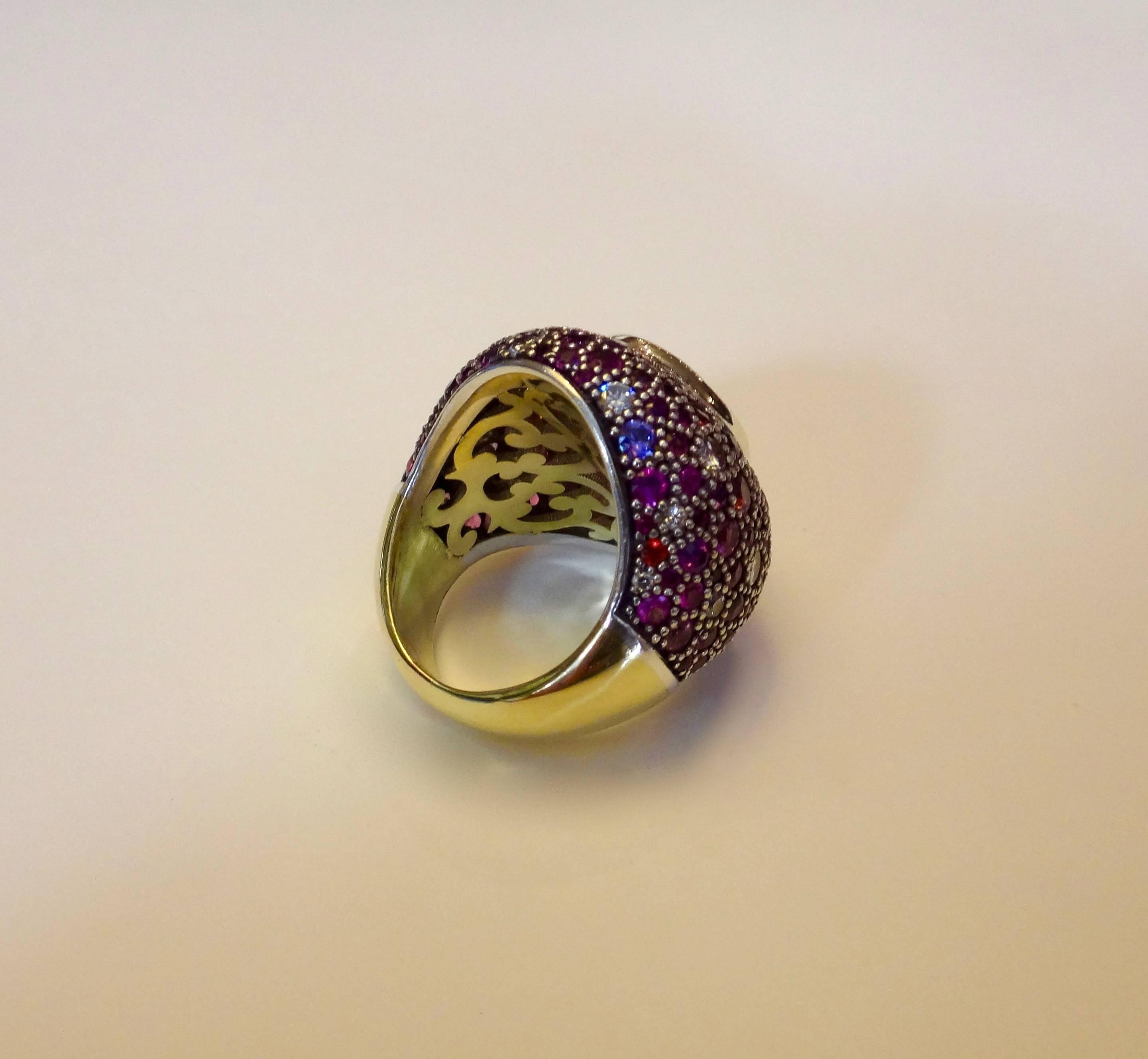 Michael Kneebone Pink Sapphire Multicolored Sapphire Diamond Dome Ring 5