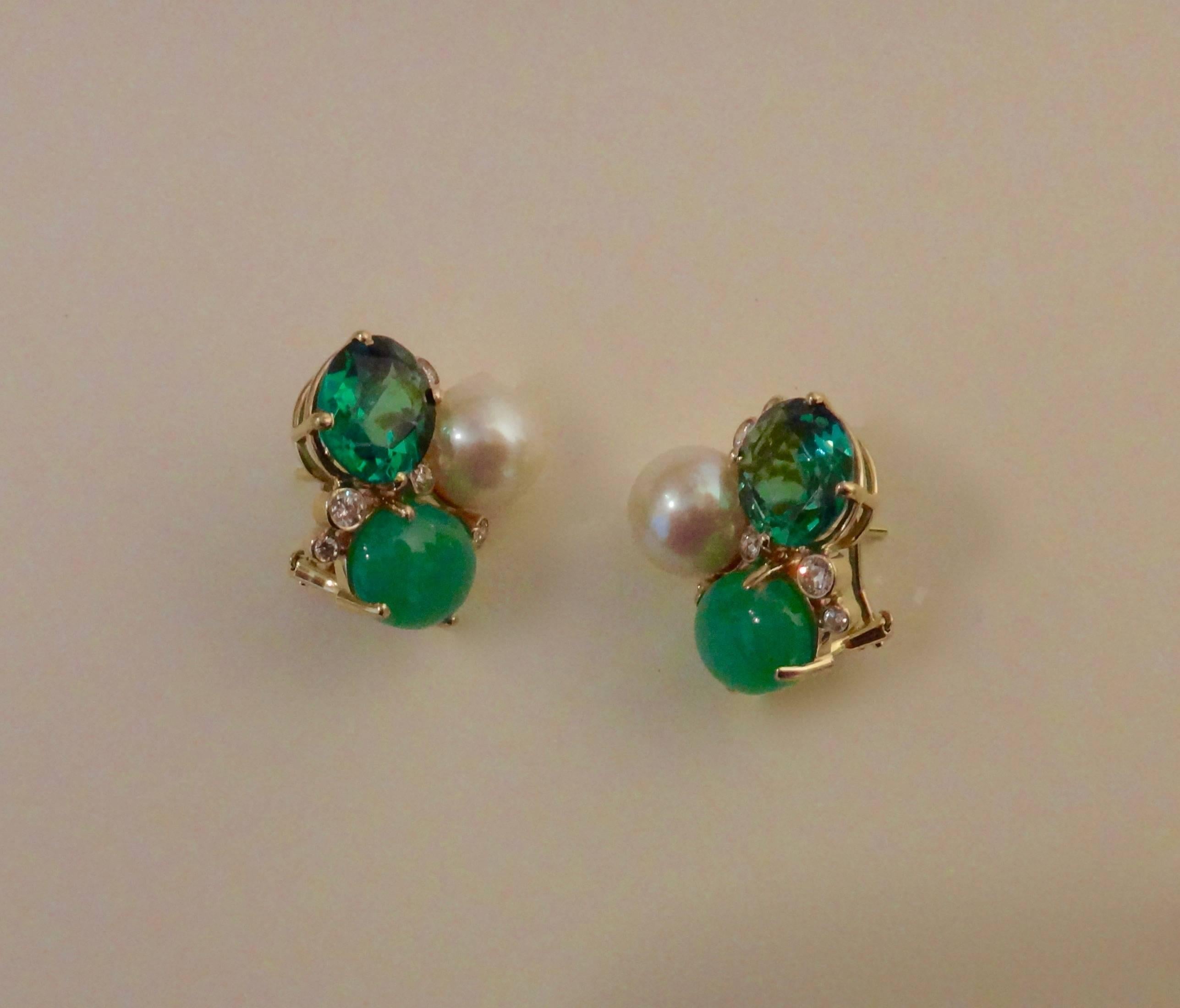 green pearl drop earrings