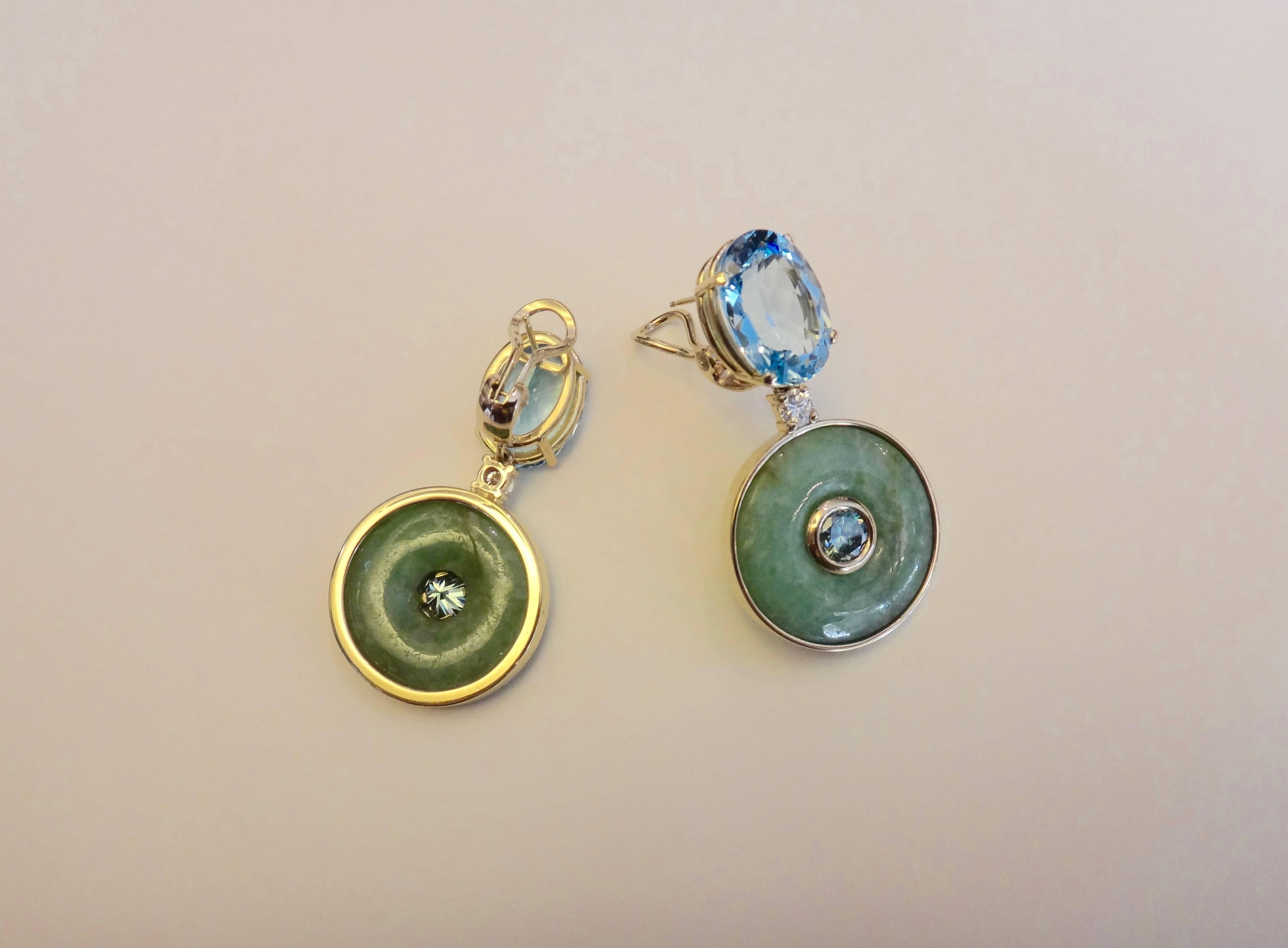 Women's Michael Kneebone Jadeite Blue Topaz Burmese Zircon Diamond Dangle Earrings