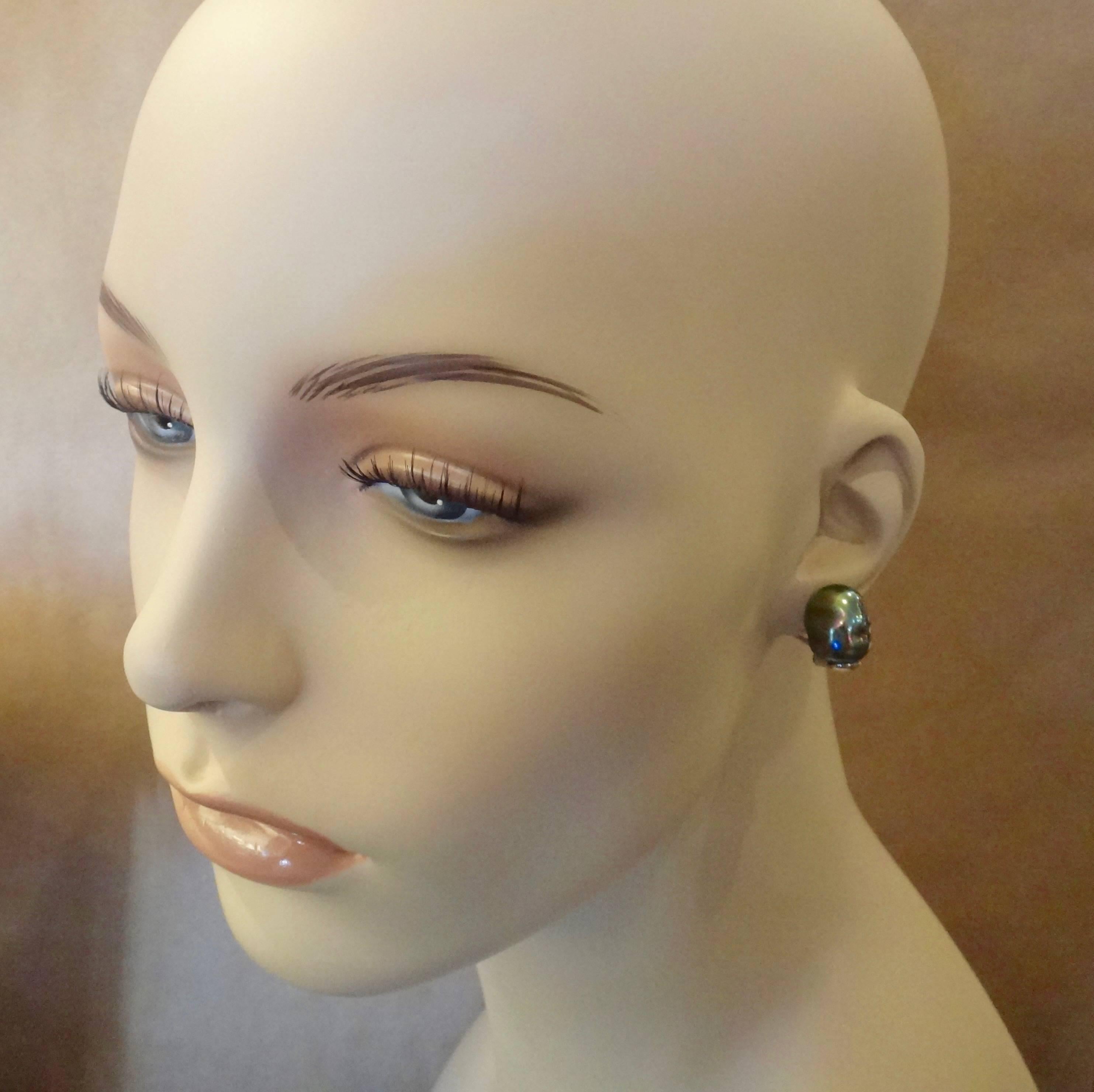 Michael Kneebone Baroque Tahitian Pearl Stud Earrings In Excellent Condition In Austin, TX