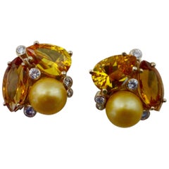 Michael Kneebone Citrine Topaz Diamond Golden South Seas Pearl Confetti Earrings