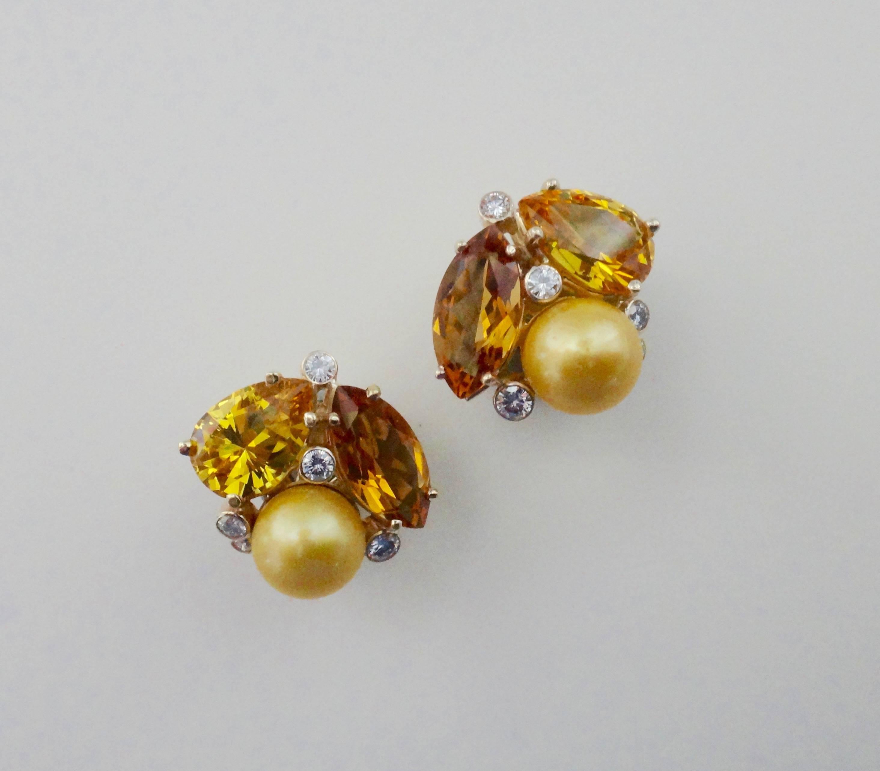 Women's Michael Kneebone Citrine Topaz Diamond Golden South Seas Pearl Confetti Earrings