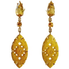 Michael Kneebone Golden Beryl Yellow Sapphire Yellow Onyx Gold Dangle Earrings