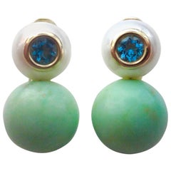 Michael Kneebone Chrysoprase Pearl Zircon Drop Earrings