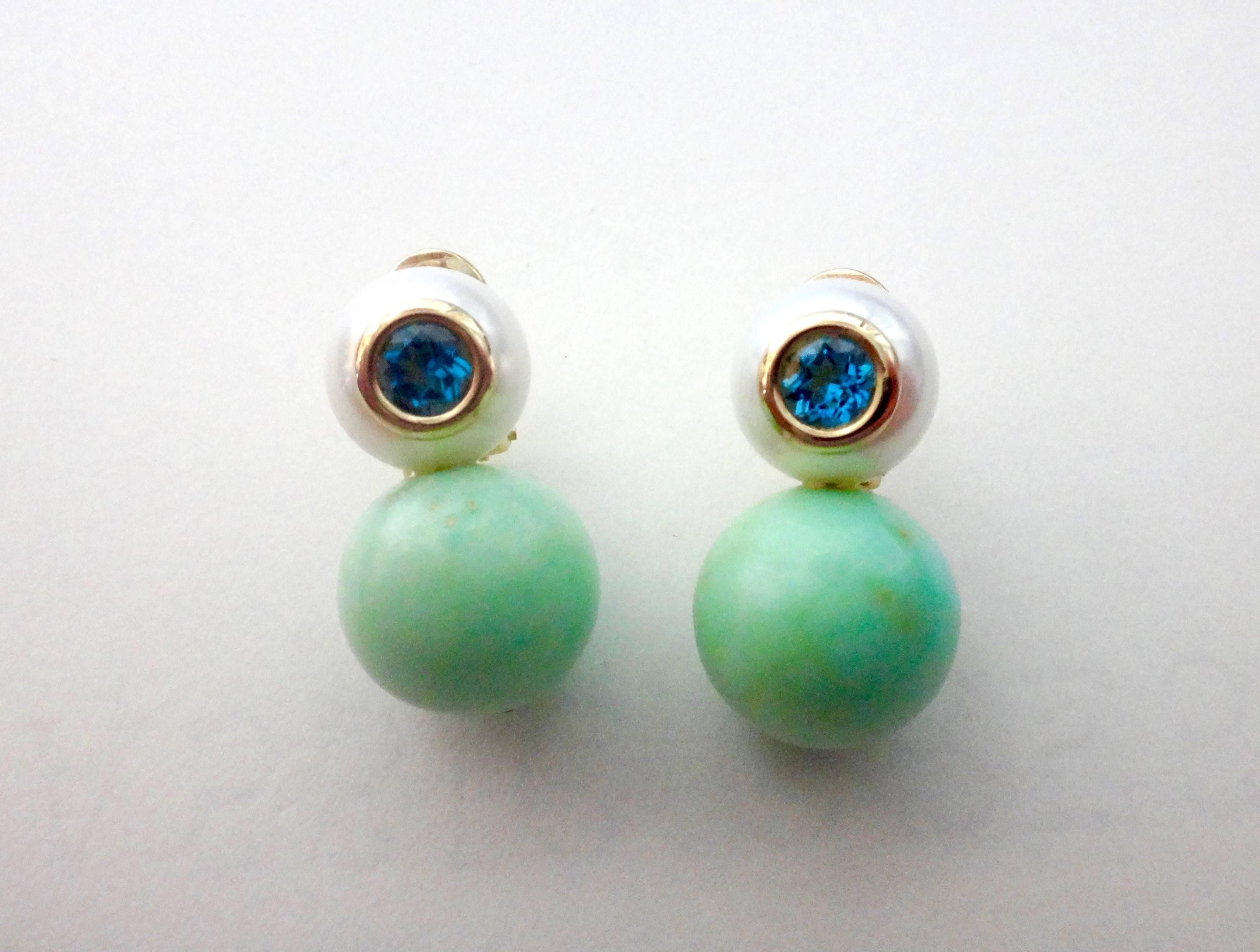 Contemporary Michael Kneebone Chrysoprase Pearl Zircon Drop Earrings