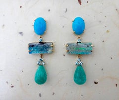 Michael Kneebone Turquoise Zircon Boulder Opal Amazonite Dangle Earrings