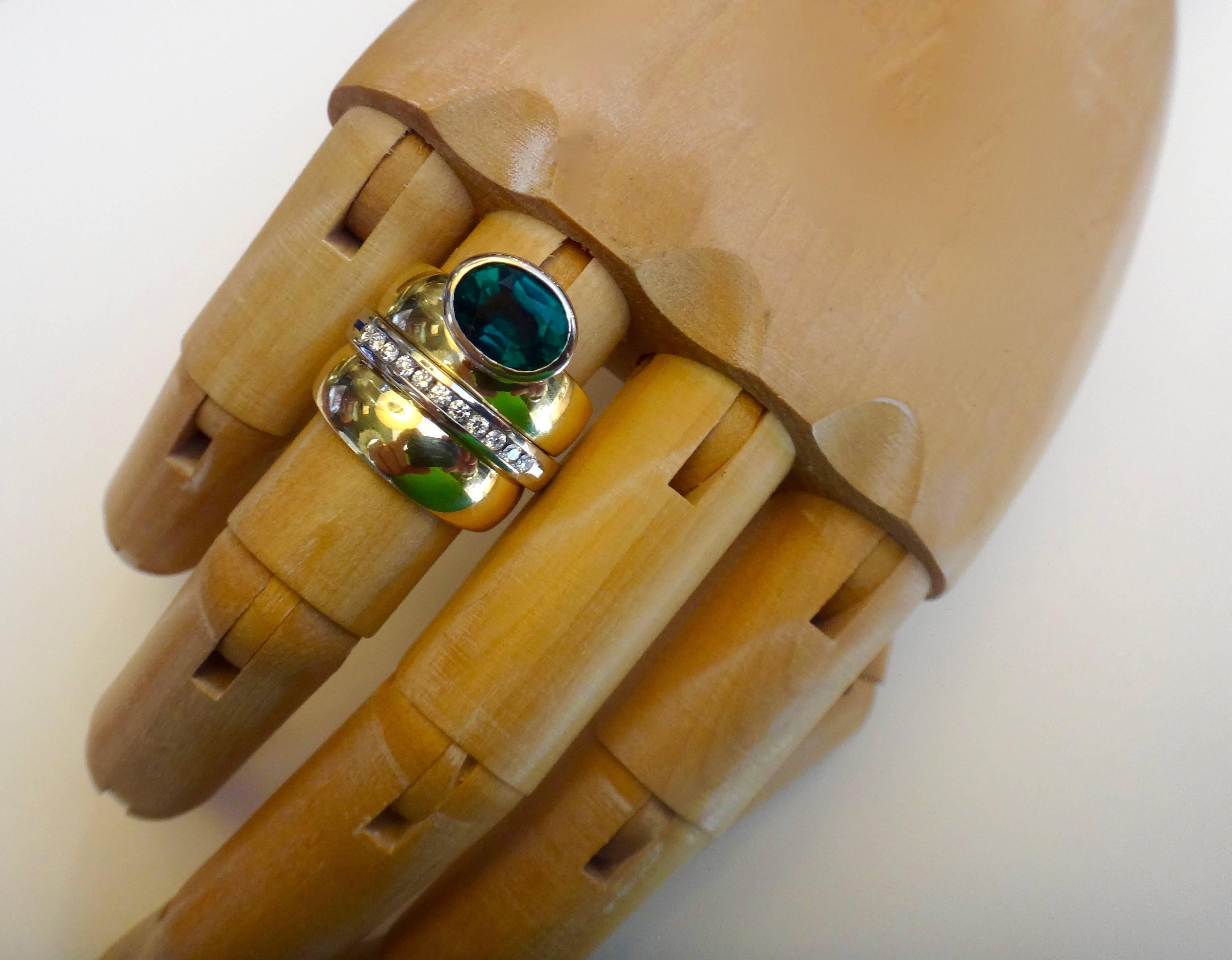 Women's or Men's Michael Kneebone Tsavorite Garnet White Diamond Asymmetrical Band Ring