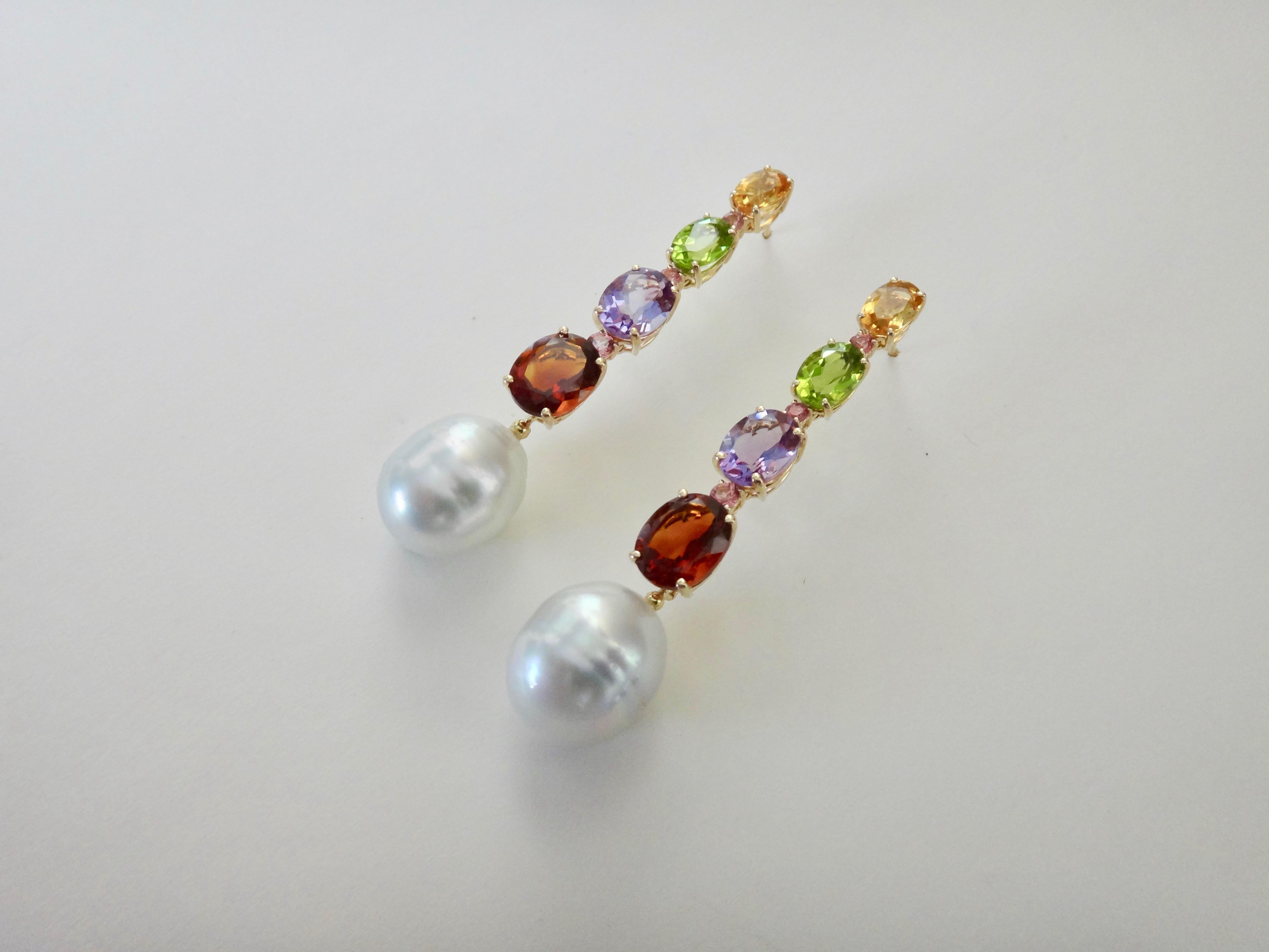Women's Michael Kneebone Multicolored Gemstone South Seas Pearl Dangle Earrings
