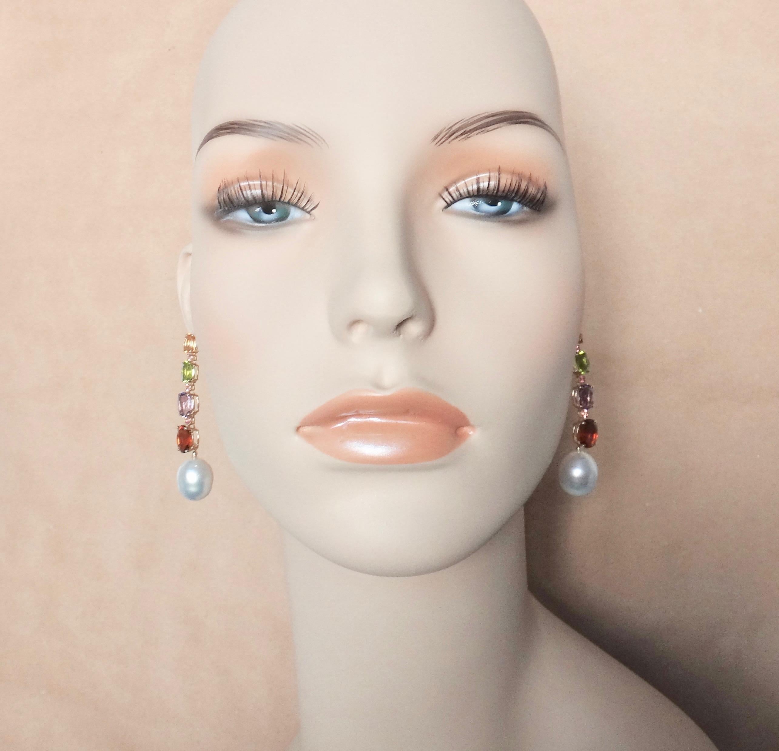 Michael Kneebone Multicolored Gemstone South Seas Pearl Dangle Earrings 1