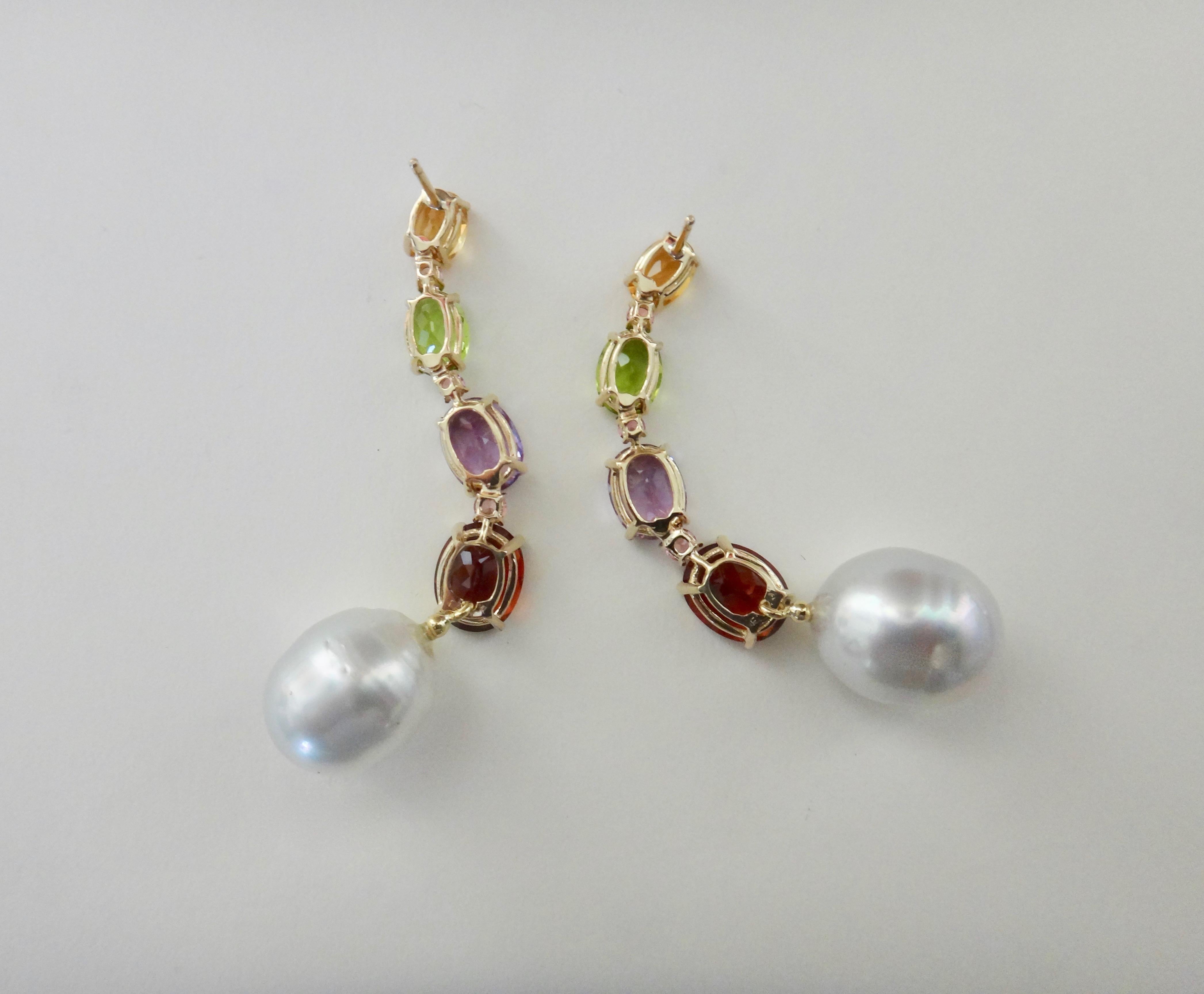 Michael Kneebone Multicolored Gemstone South Seas Pearl Dangle Earrings 2