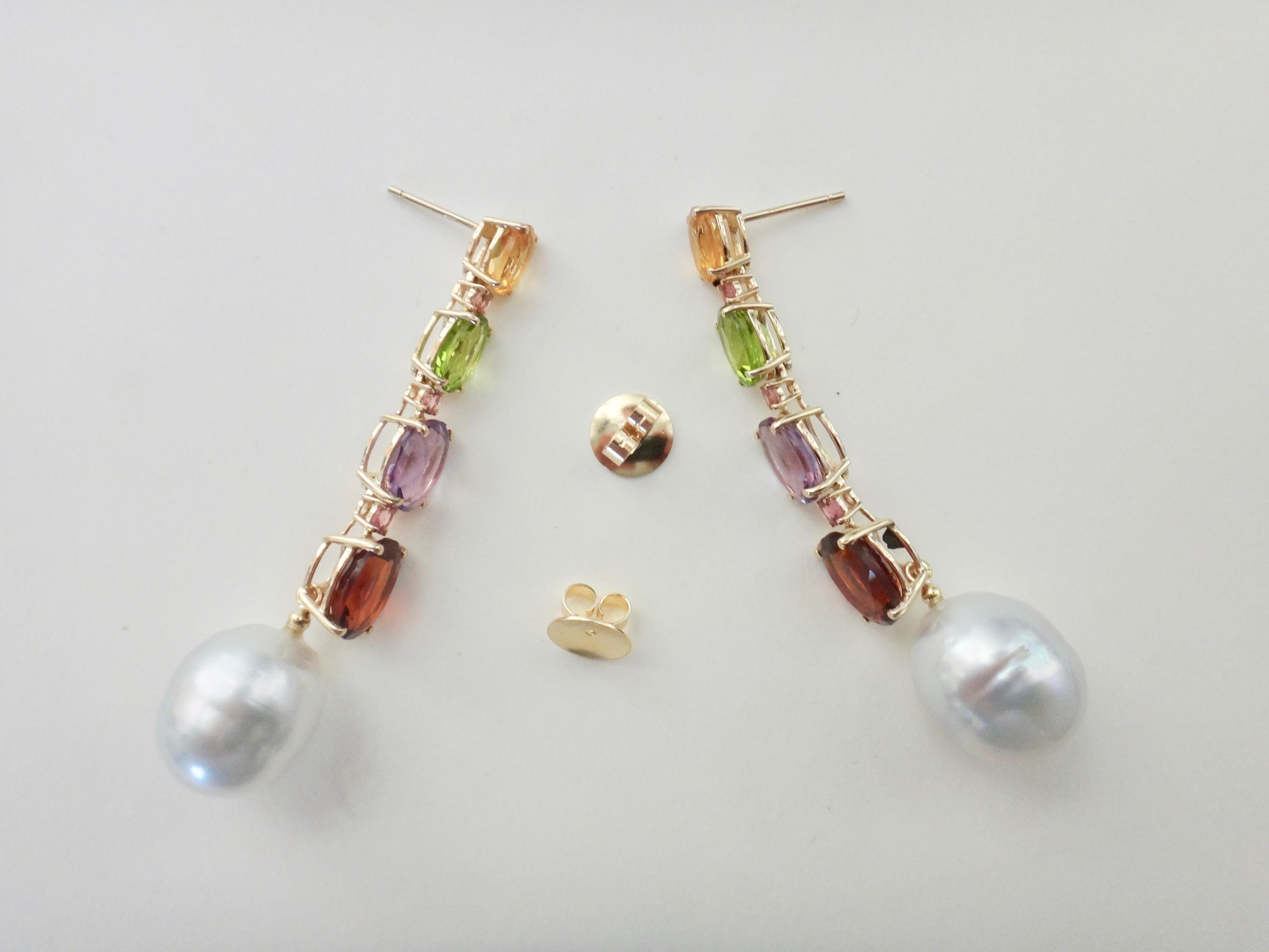 Michael Kneebone Multicolored Gemstone South Seas Pearl Dangle Earrings 3