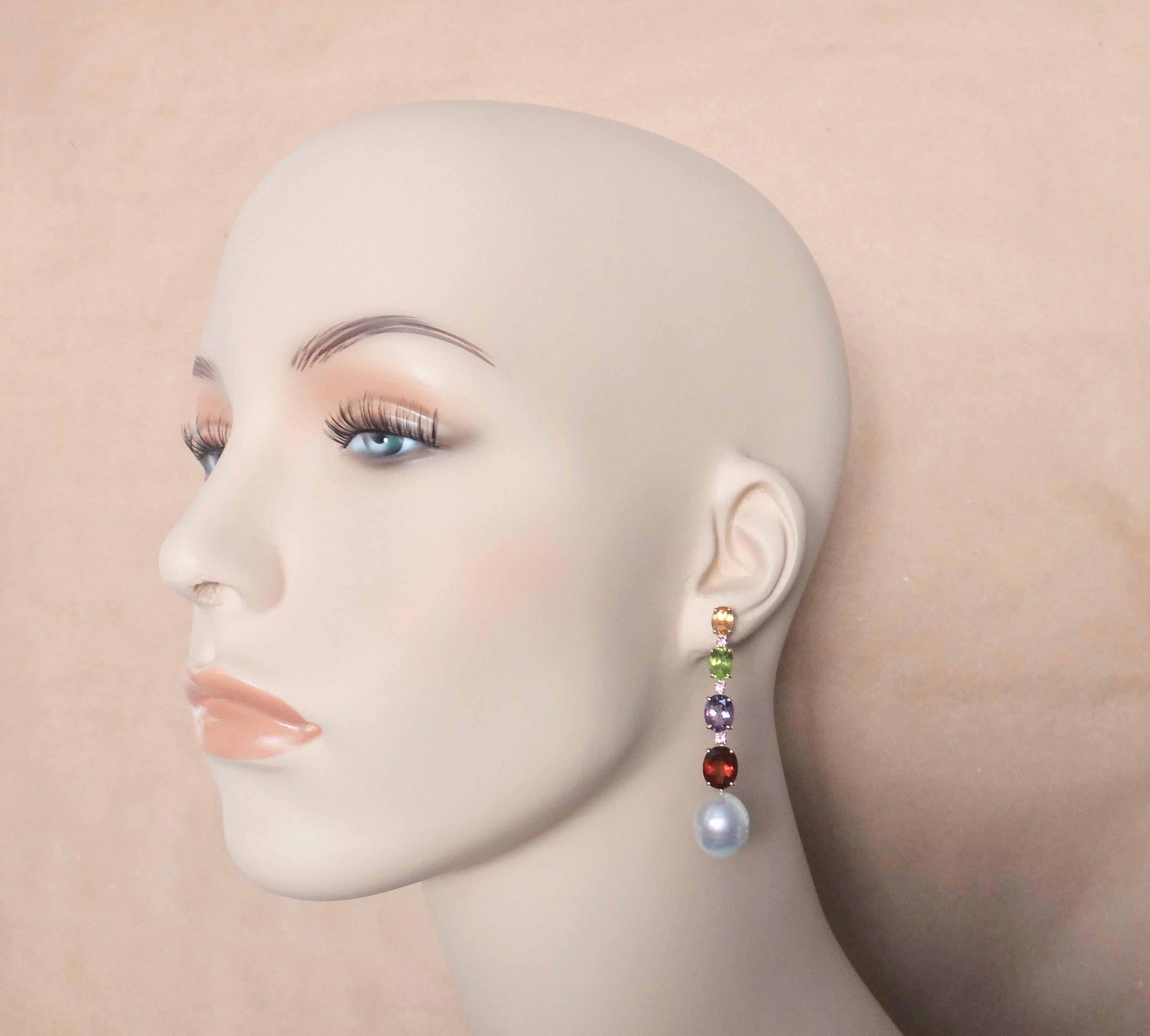 Michael Kneebone Multicolored Gemstone South Seas Pearl Dangle Earrings 4