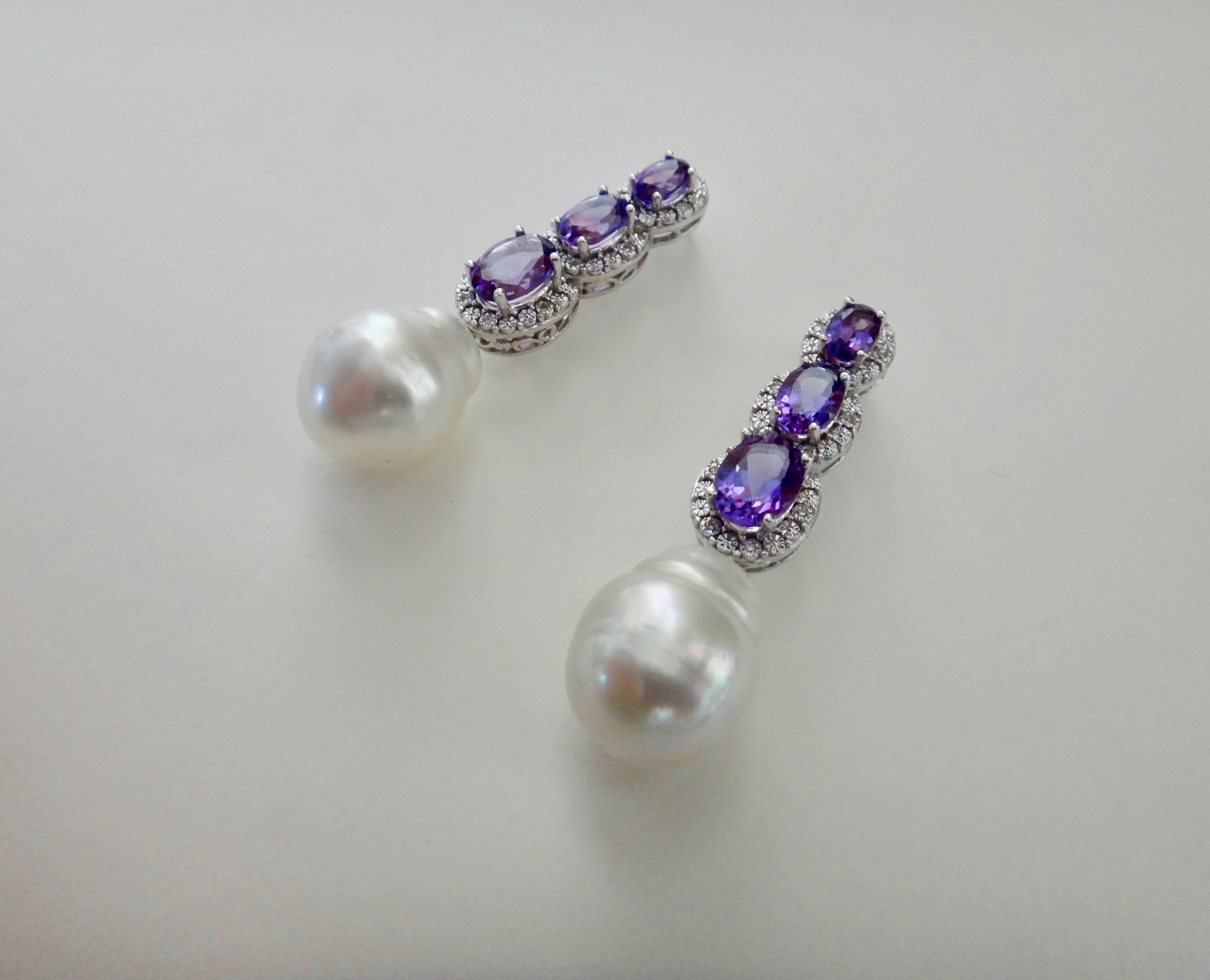 Women's Michael Kneebone Amethyst Diamond South Seas Pearl Dangle Earrings