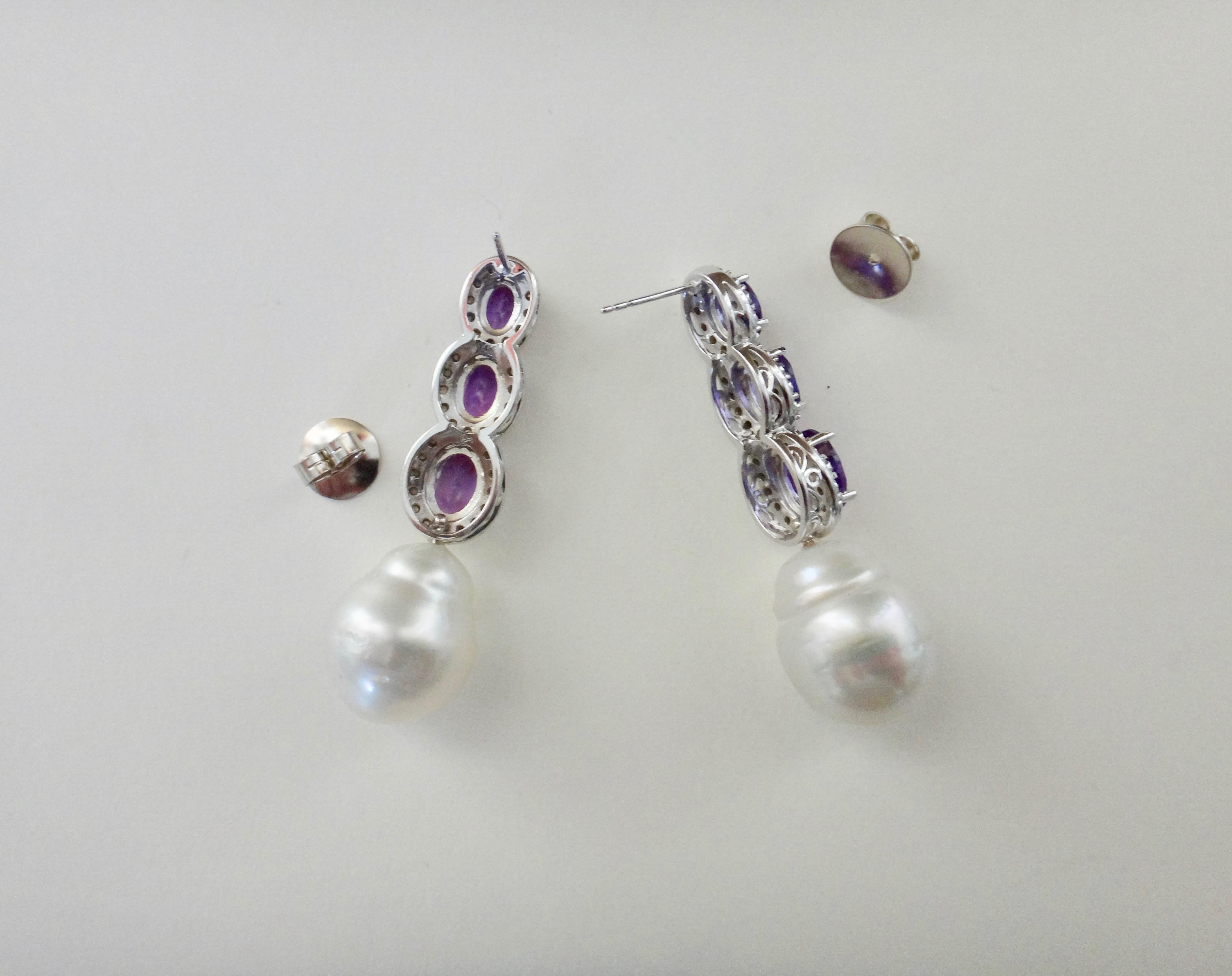 Michael Kneebone Amethyst Diamond South Seas Pearl Dangle Earrings 1