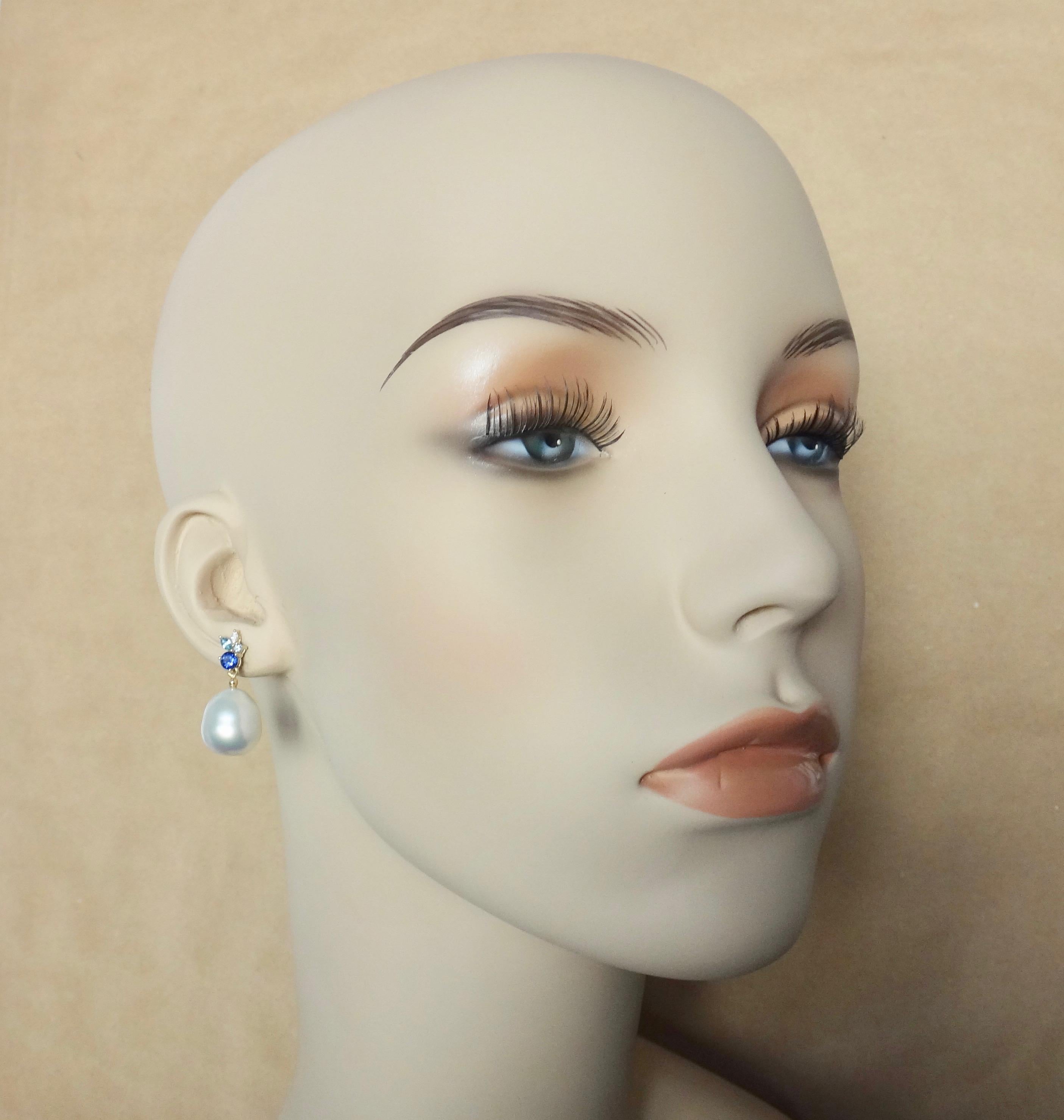 Contemporary Michael Kneebone Sapphire Aquamarine Diamond South Seas Pearl Confetti Earrings