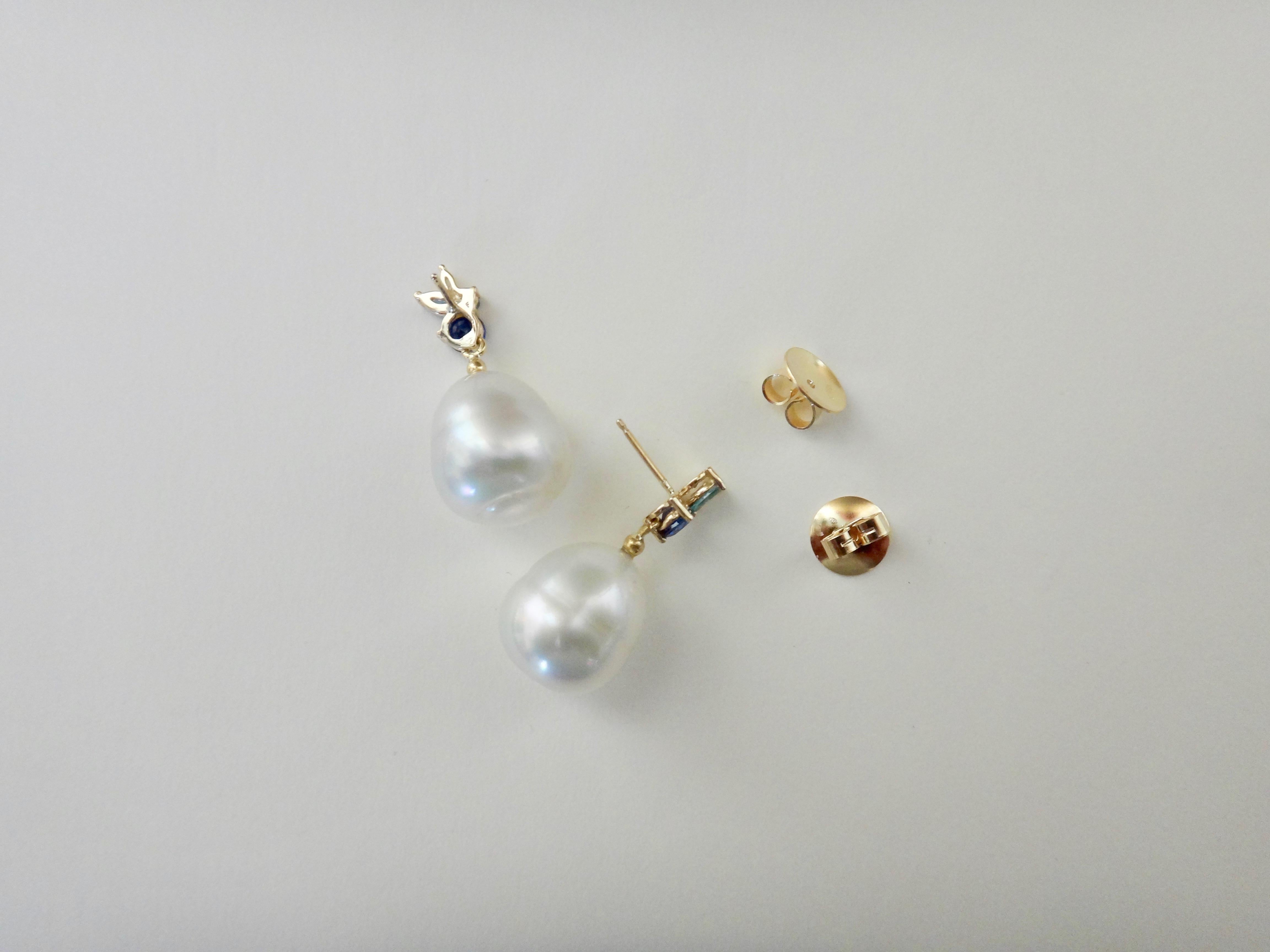 Women's Michael Kneebone Sapphire Aquamarine Diamond South Seas Pearl Confetti Earrings