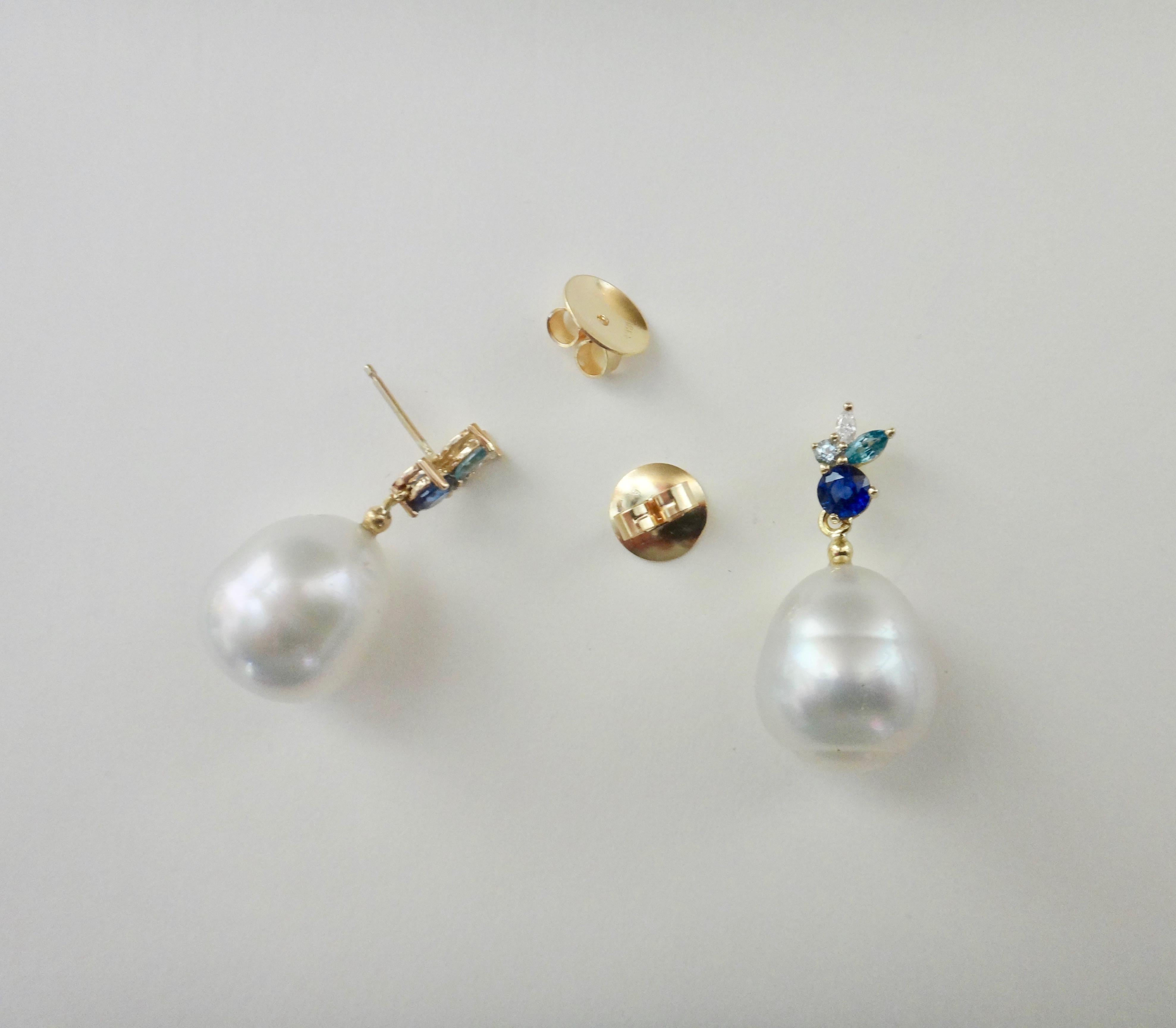 Michael Kneebone Sapphire Aquamarine Diamond South Seas Pearl Confetti Earrings 2