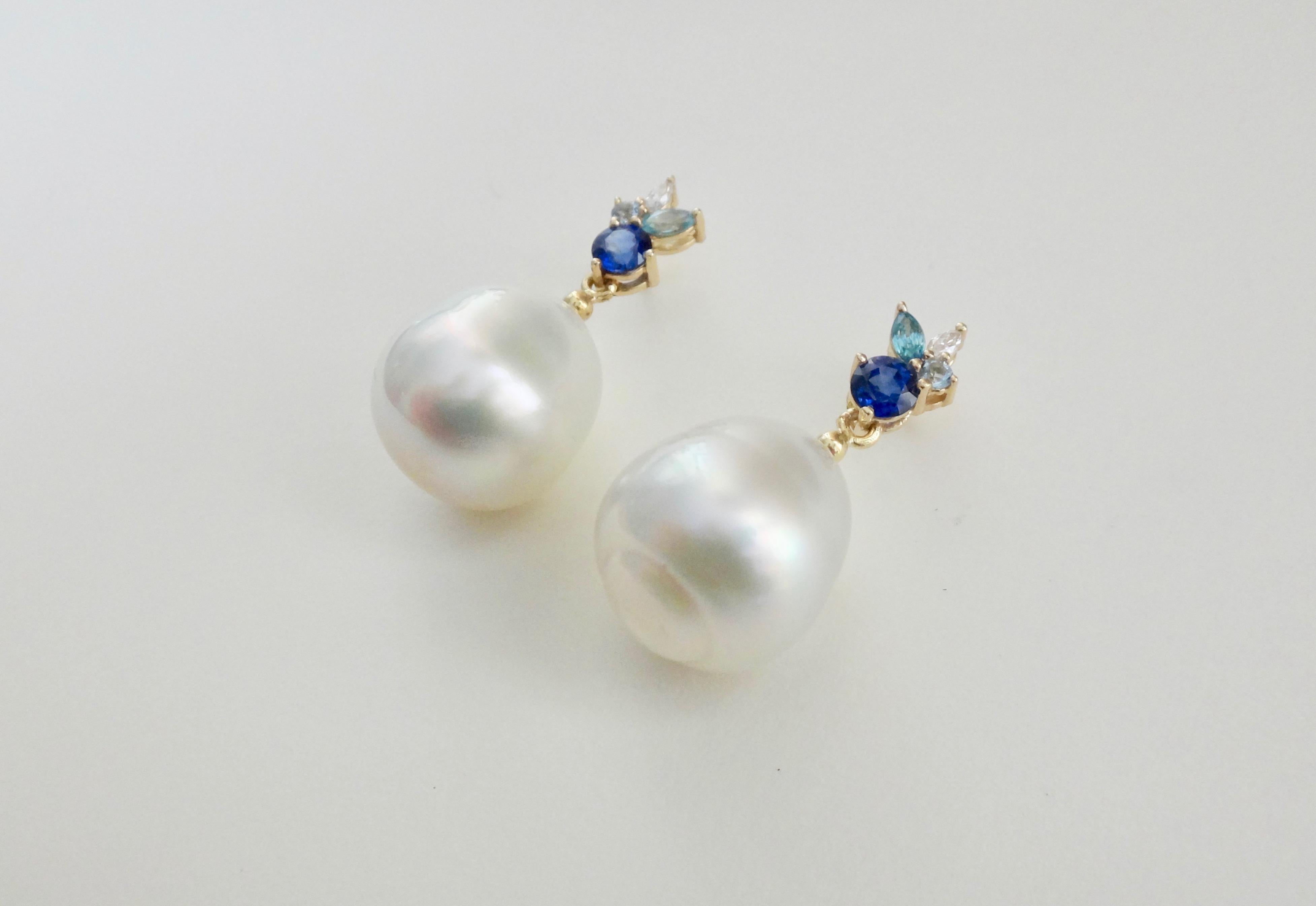 Michael Kneebone Sapphire Aquamarine Diamond South Seas Pearl Confetti Earrings 3