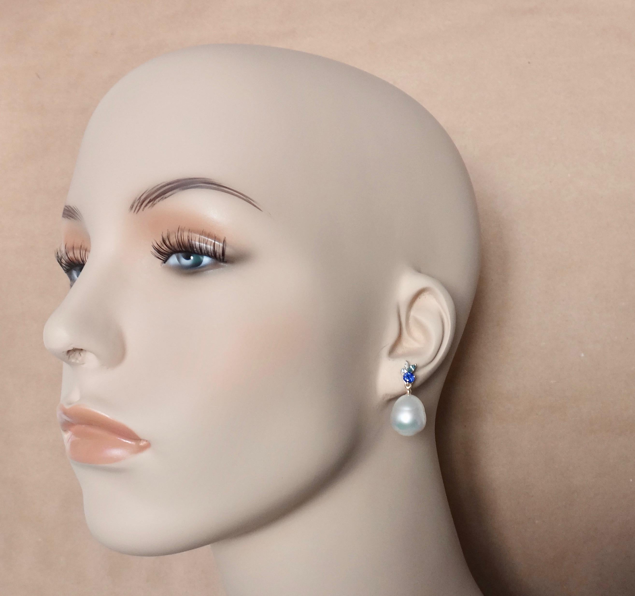 Michael Kneebone Sapphire Aquamarine Diamond South Seas Pearl Confetti Earrings 4