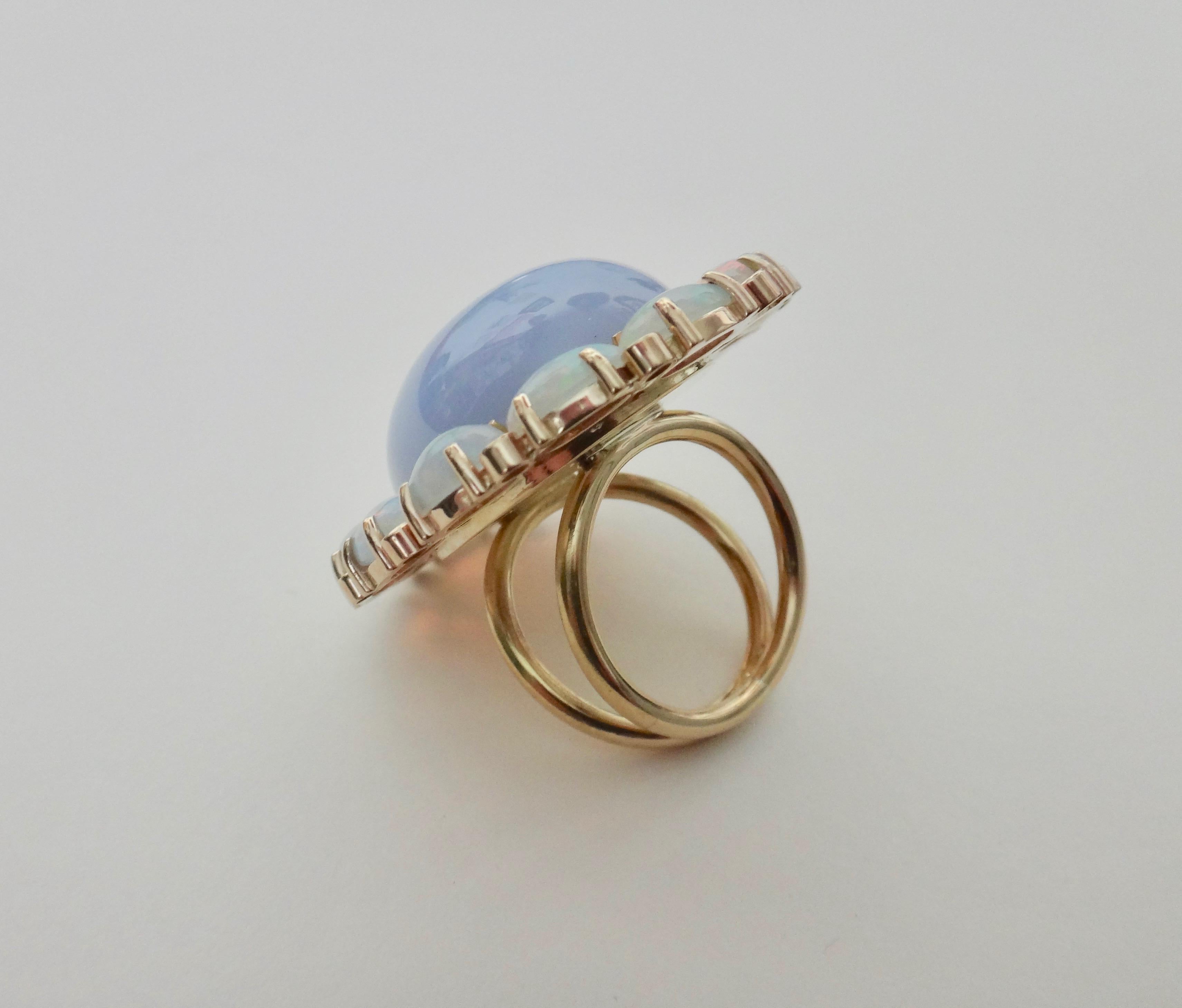 Michael Kneebone Blue Chalcedony Ethiopian Opal Diamond Cocktail Ring In New Condition In Austin, TX