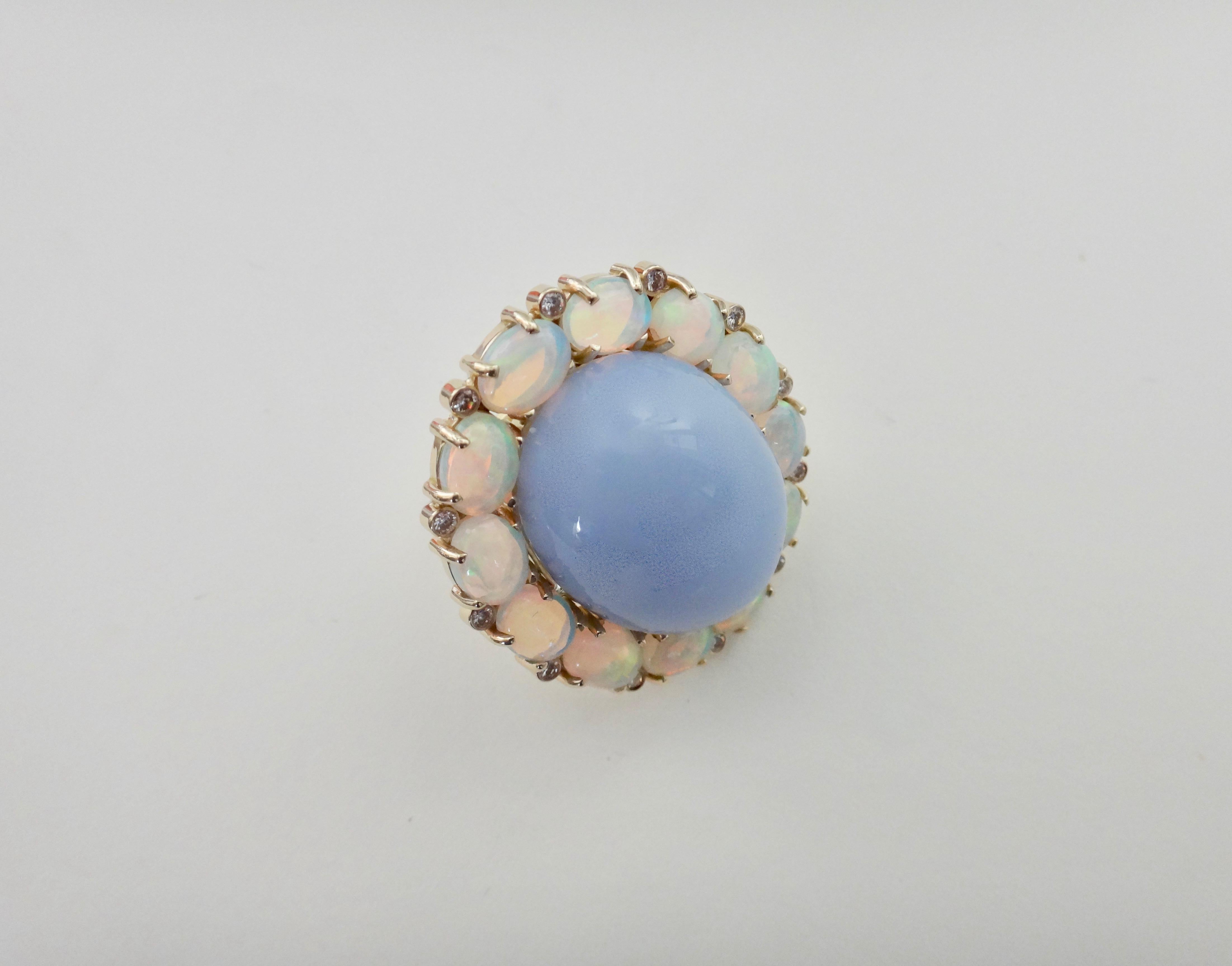 Michael Kneebone Blauer Chalzedon Äthiopischer Opal Diamant Cocktail Ring 6