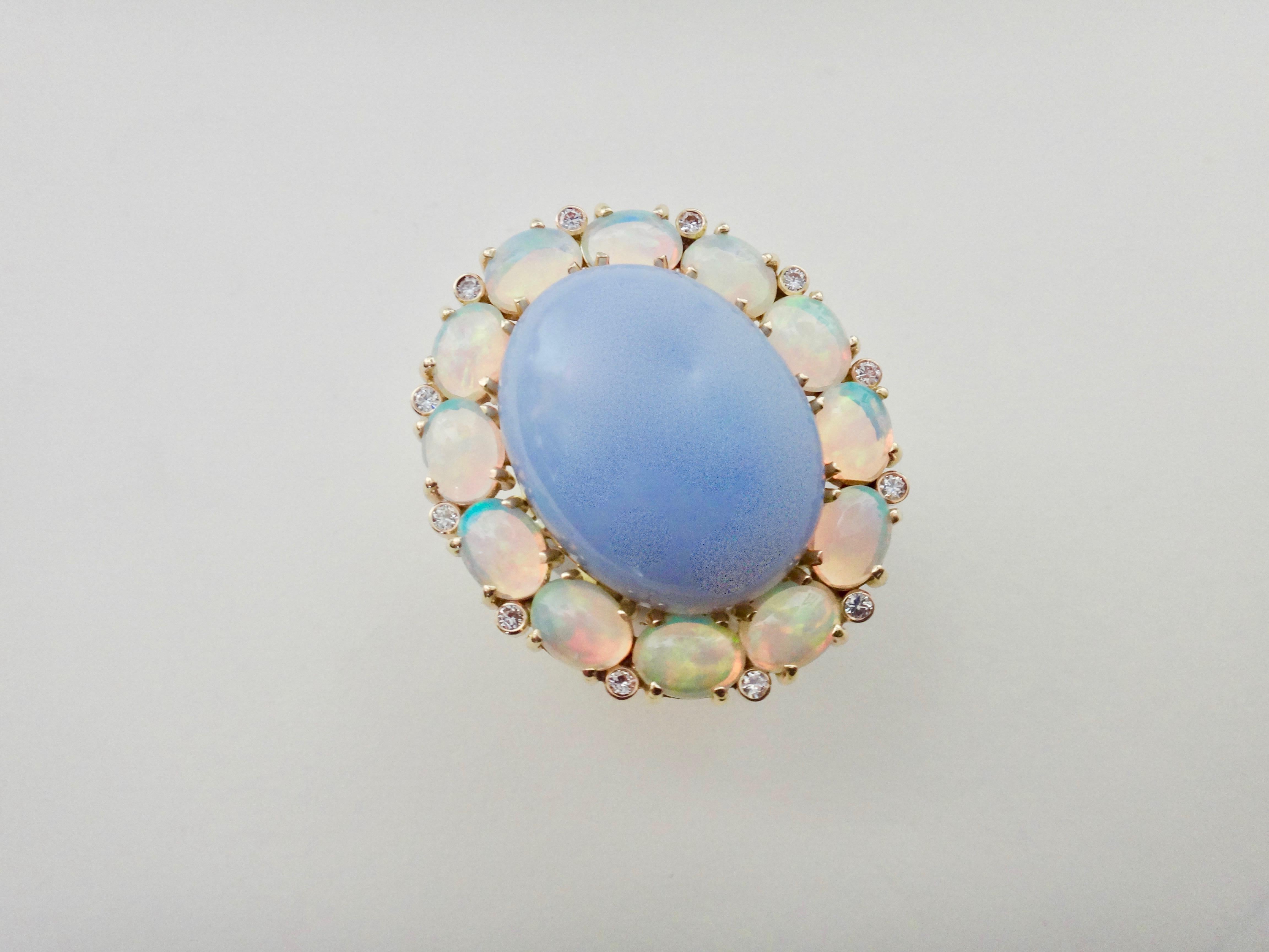 Michael Kneebone Blauer Chalzedon Äthiopischer Opal Diamant Cocktail Ring 7