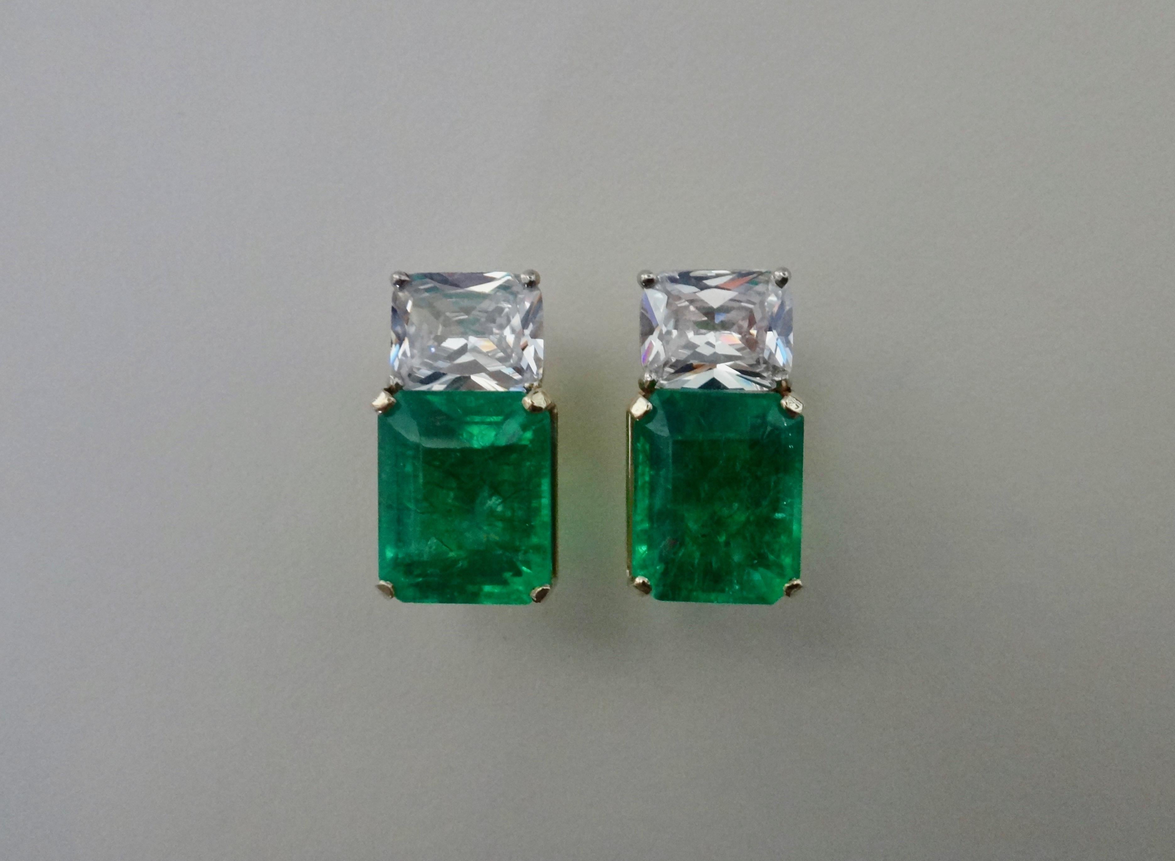 Radiant Cut Michael Kneebone African Emerald White Sapphire Earrings