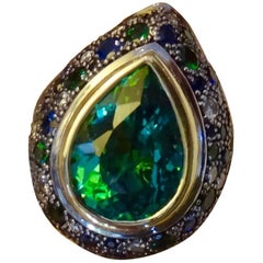 Michael Kneebone Green Topaz Tsavorite Garnet Sapphire Diamond Dome Ring