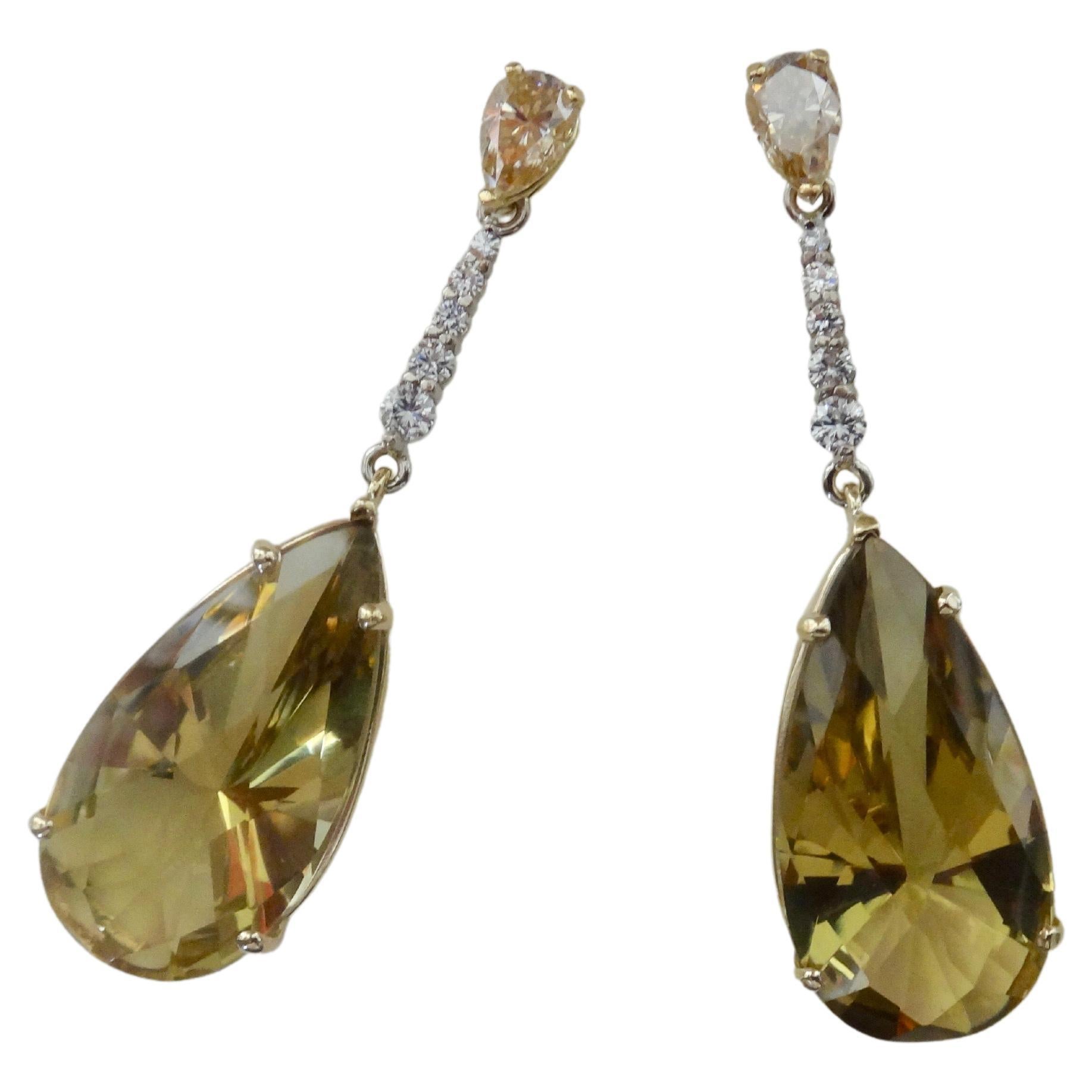 Michael Kneebone Pendants d'oreilles en zircon doré, diamant, citrine citron