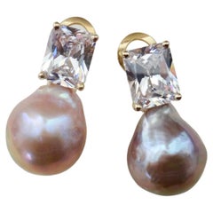 Michael Kneebone Pink Kasumi Pearl White Sapphire Drop Earrings