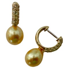 Michael Kneebone Yellow Diamond Golden South Seas Pearl Drop Earrings